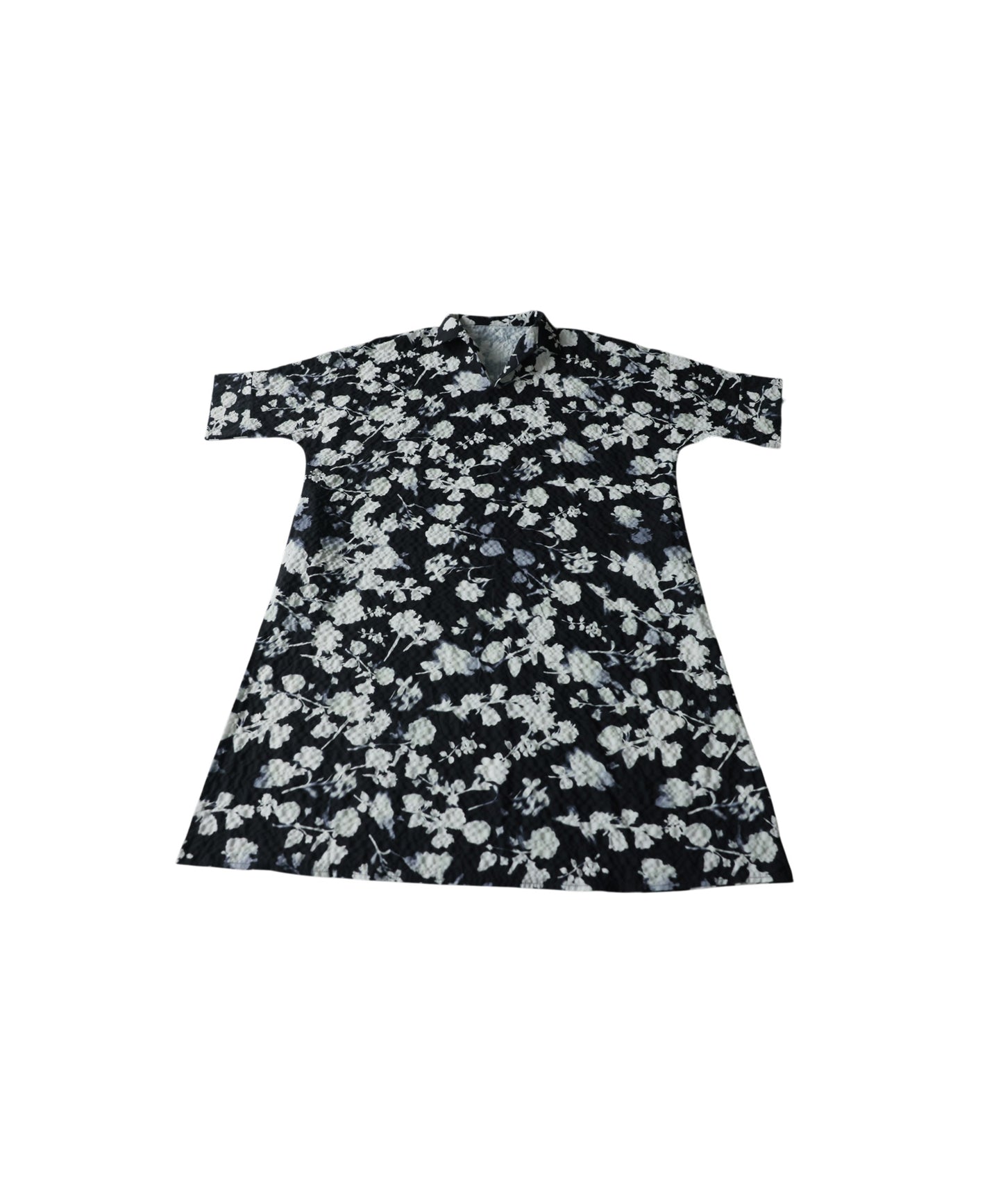 Short-Sleeved Floral Print Long Shirt Dress Ladies