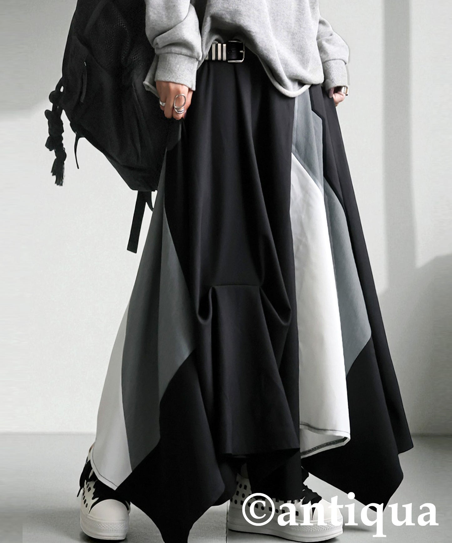 Color-Block Asymmetrical Long Skirt Ladies