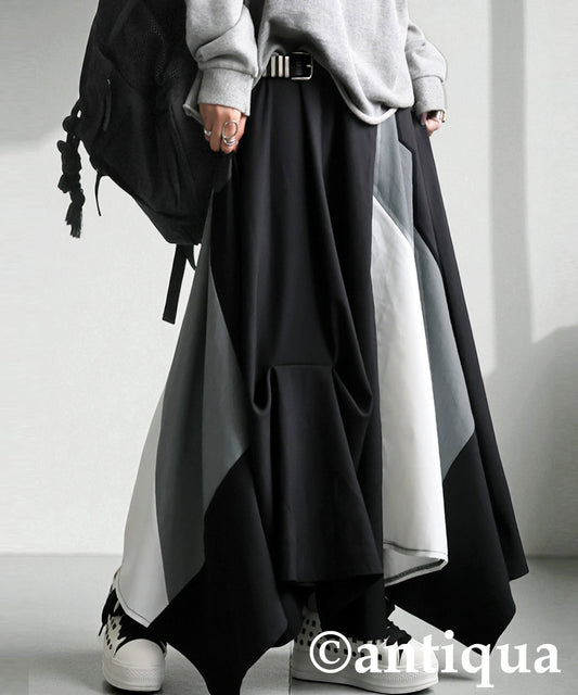Color-Block Asymmetrical Long Skirt Ladies