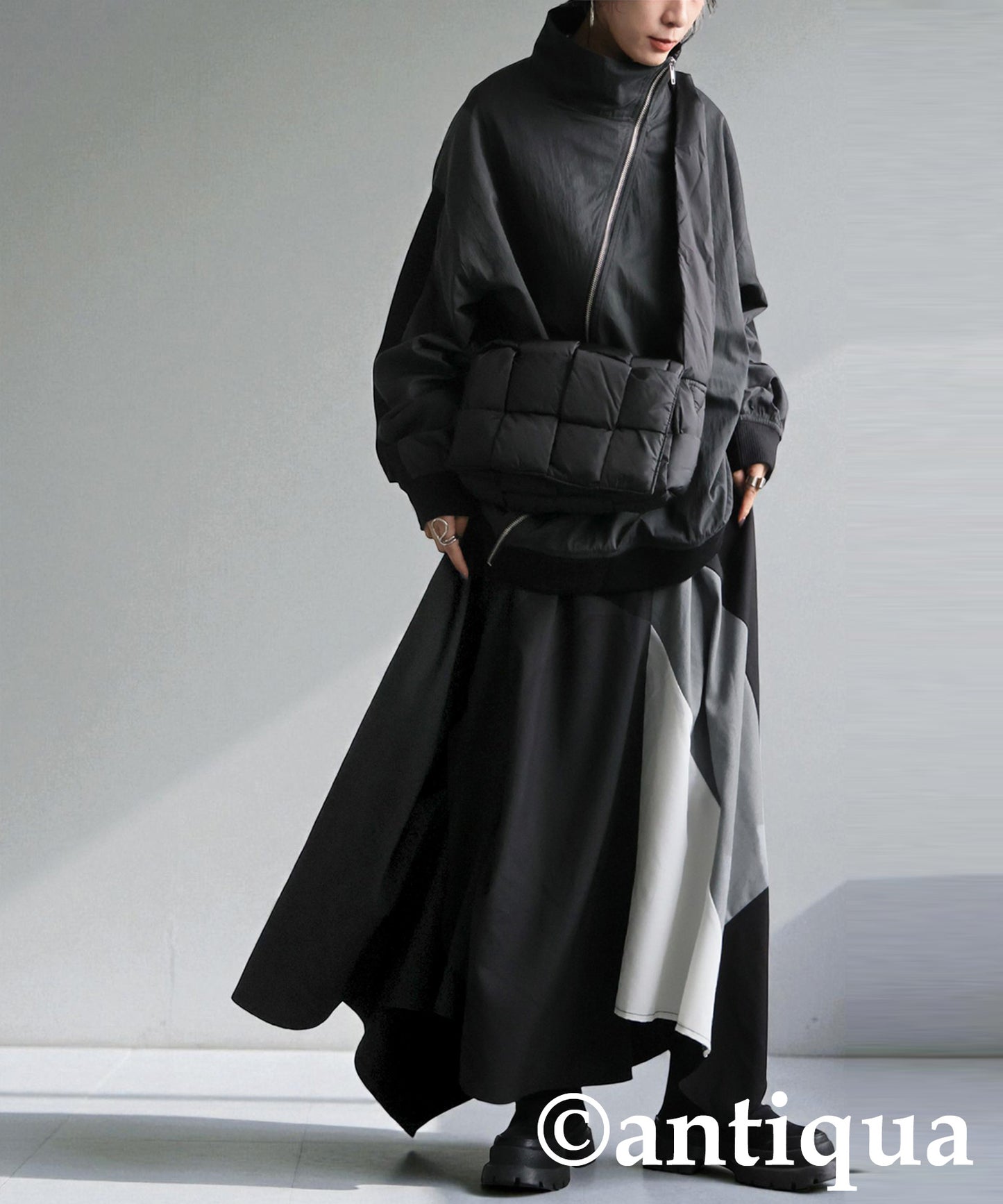 Color-Block Asymmetrical Long Skirt Ladies