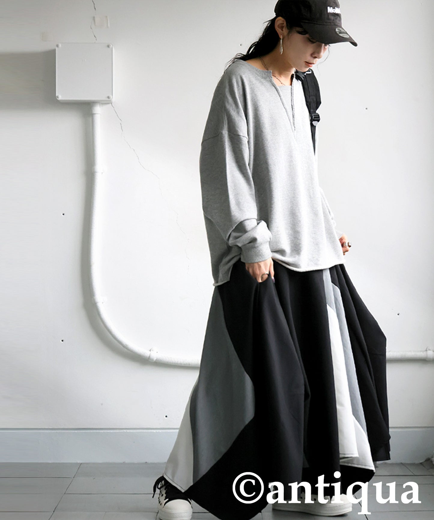 Color-Block Asymmetrical Long Skirt Ladies