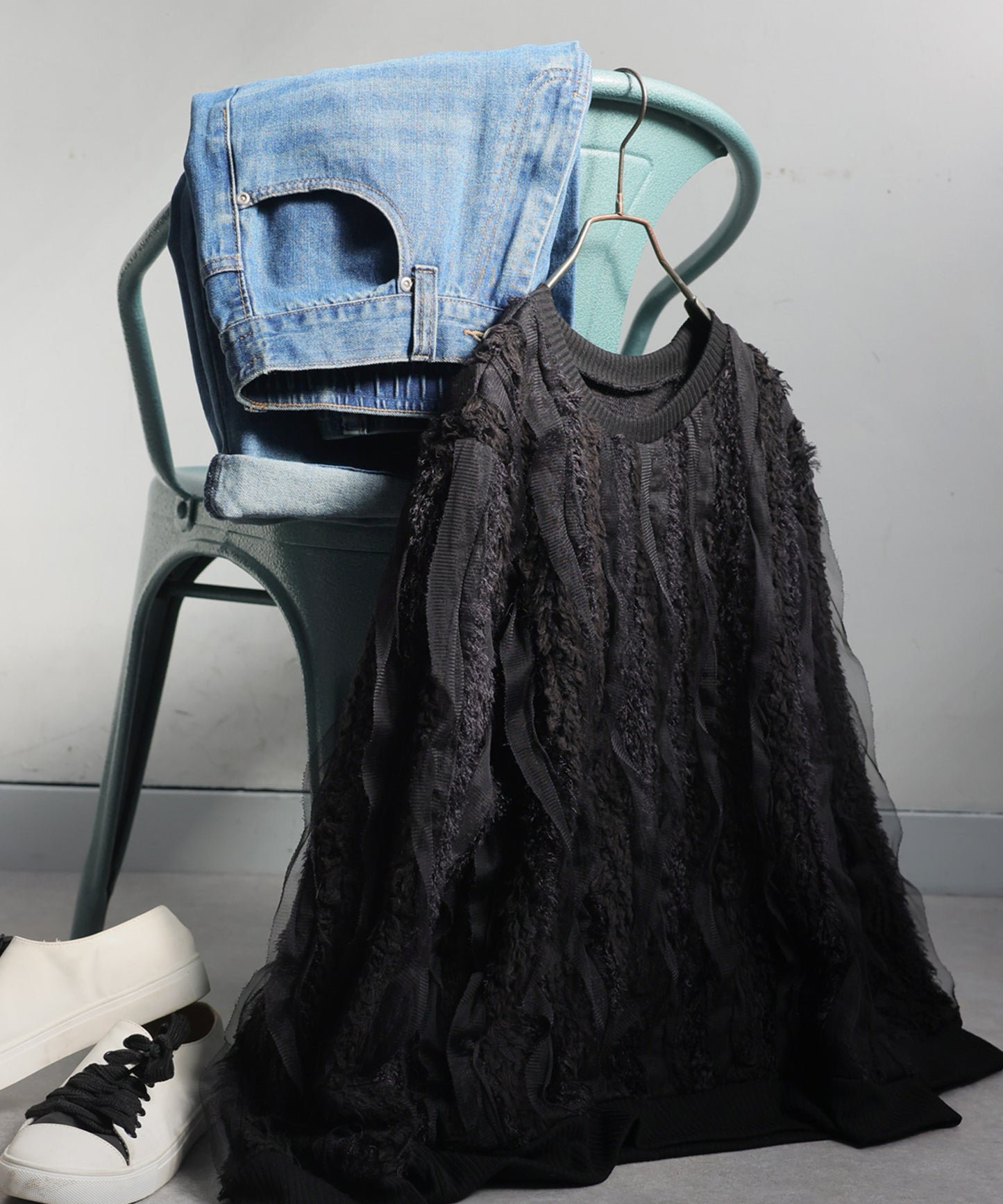 Mixed Material Pullover Ladies