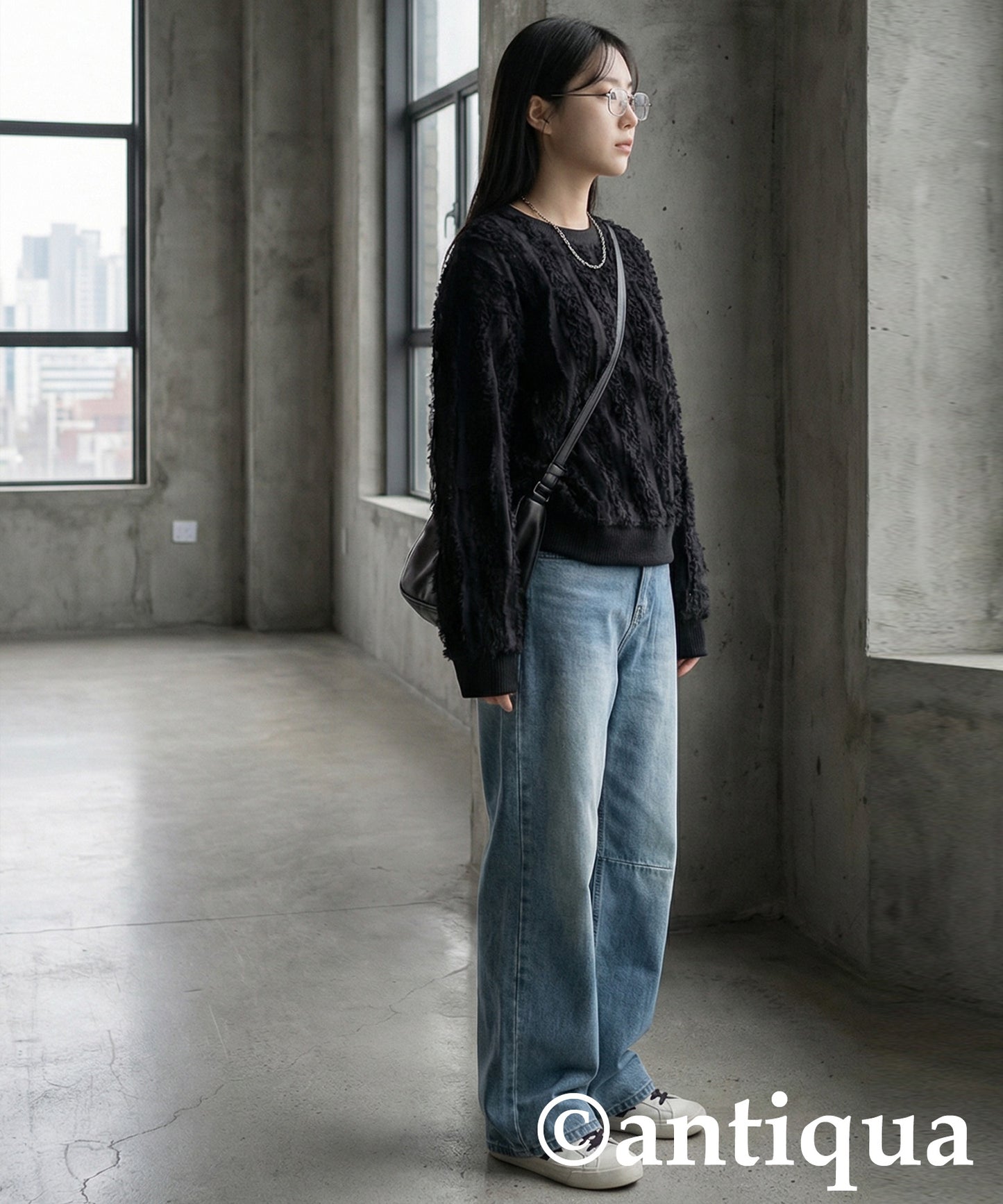 Mixed Material Pullover Ladies