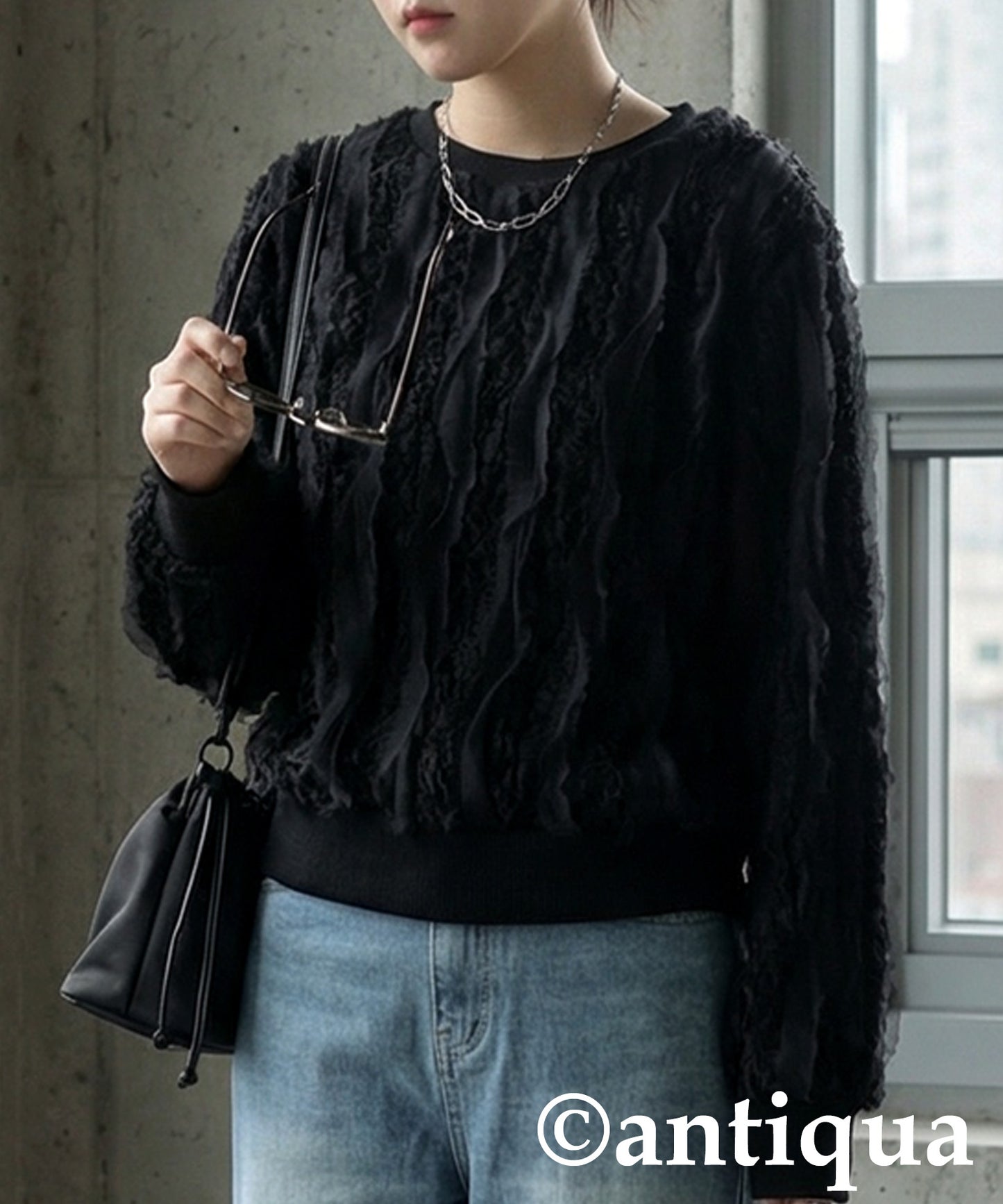 Mixed Material Pullover Ladies