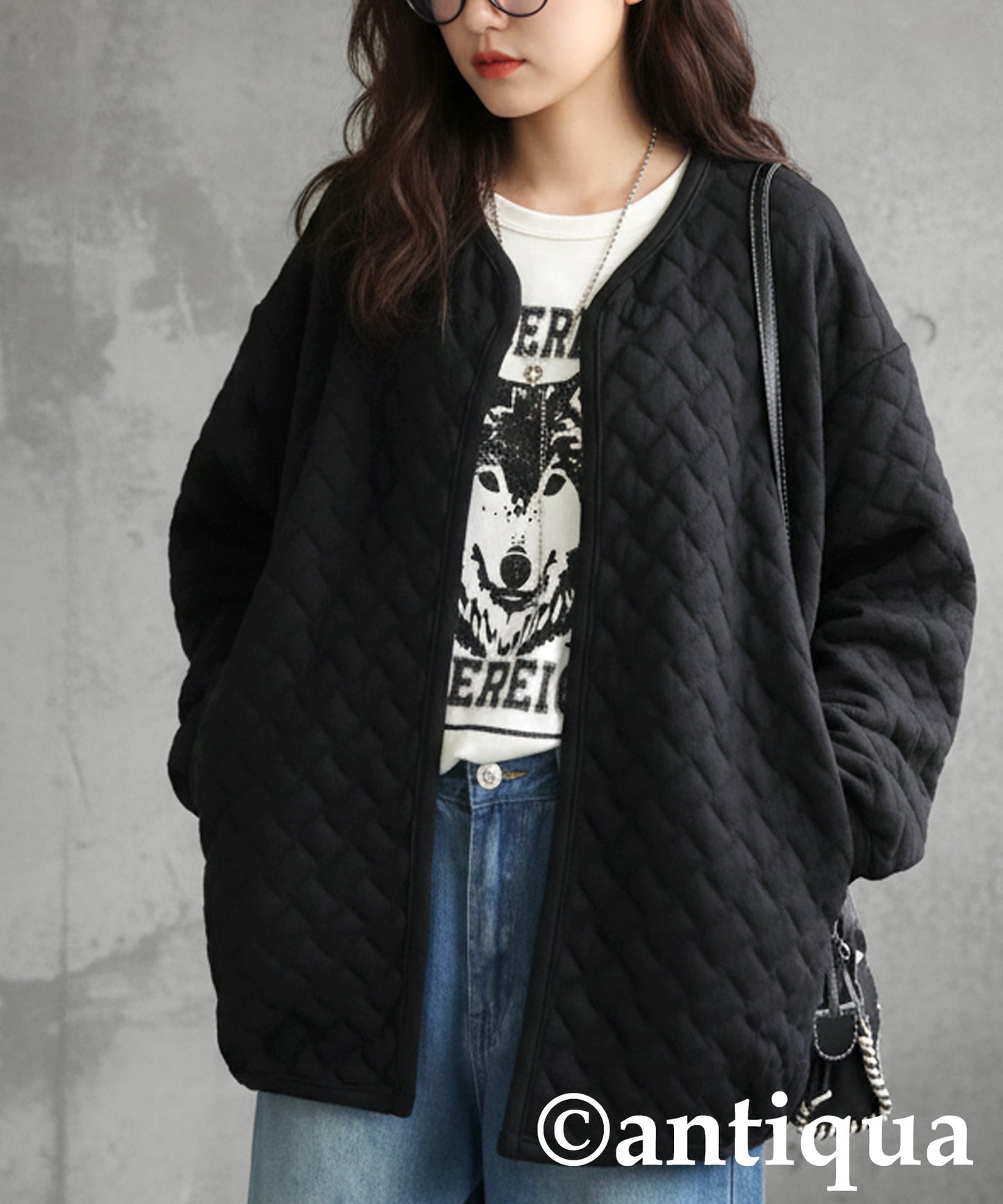 Quilted Long-Sleeved Cardigan Ladies