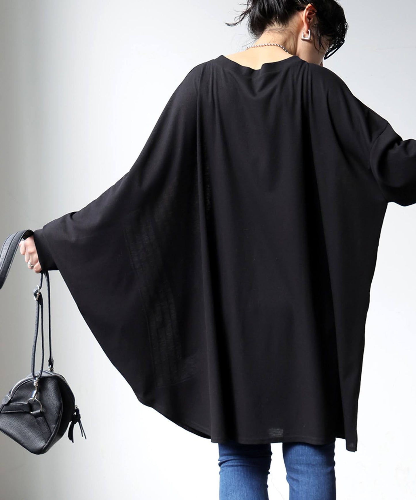 Mixed Material Dolman Long T-Shirt Ladies