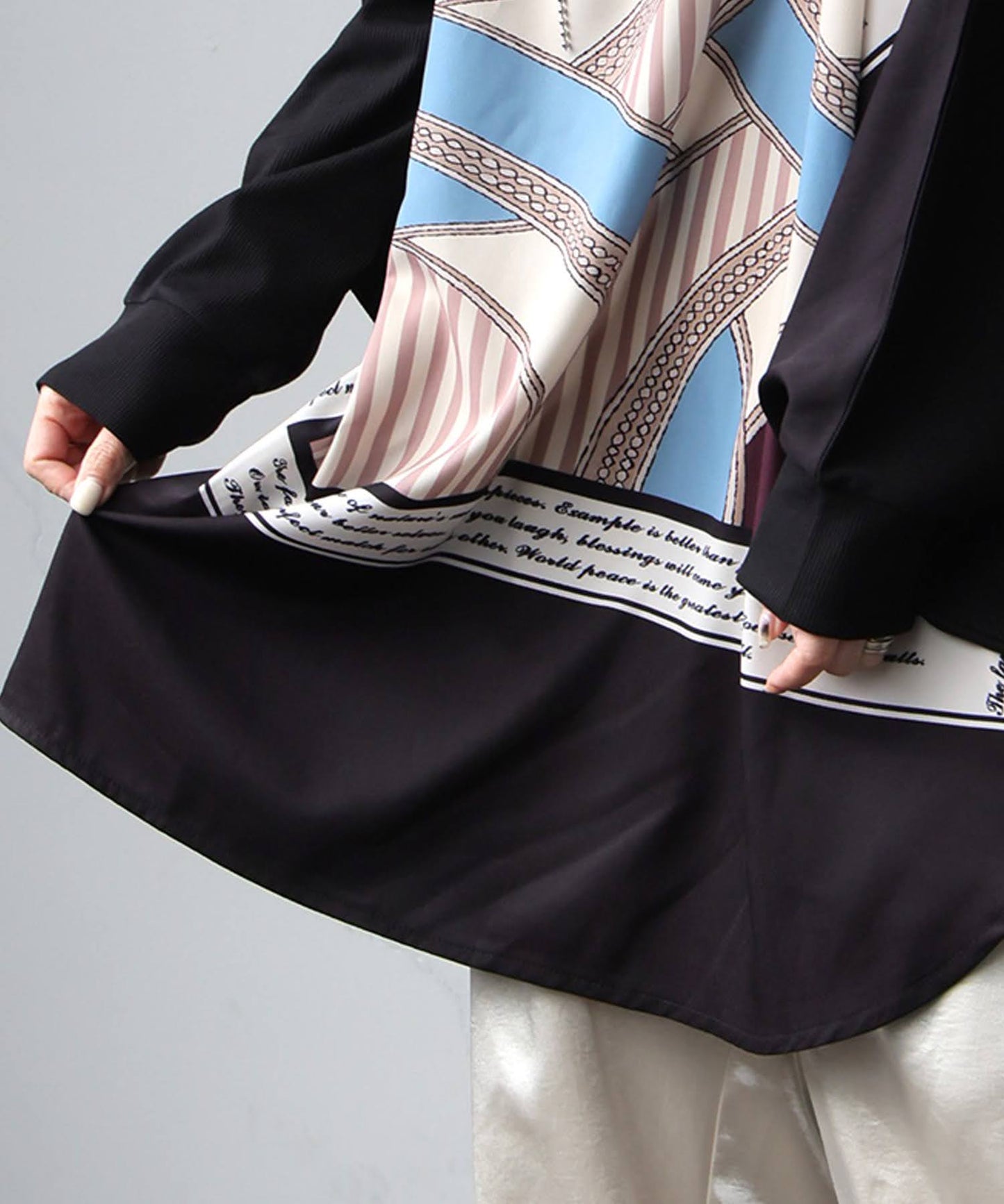 Mixed Material Dolman Long T-Shirt Ladies