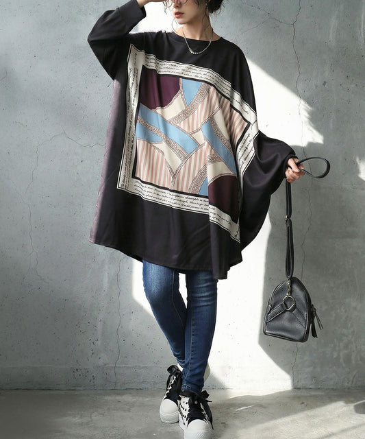 Mixed Material Dolman Long T-Shirt Ladies