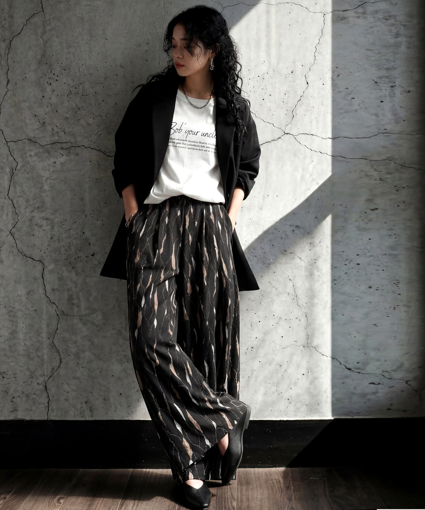 Art Print Loose Wide Pants Ladies