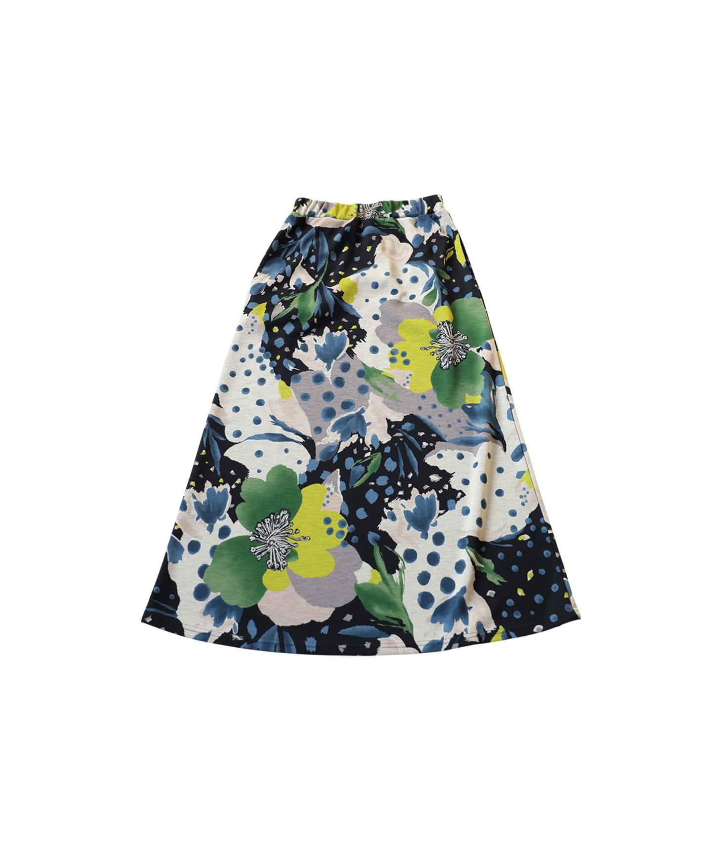 Dot and Floral Print Long Skirt Ladies