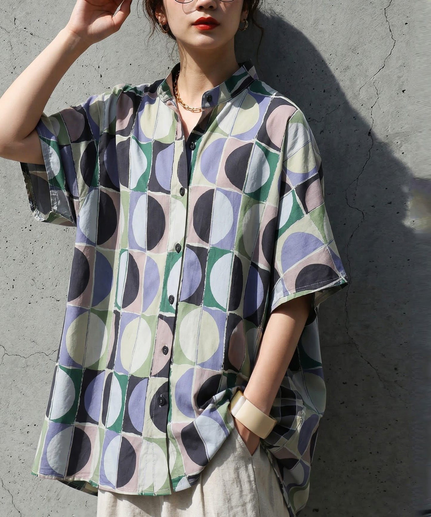 Geometric Pattern Cotton Shirt Ladies