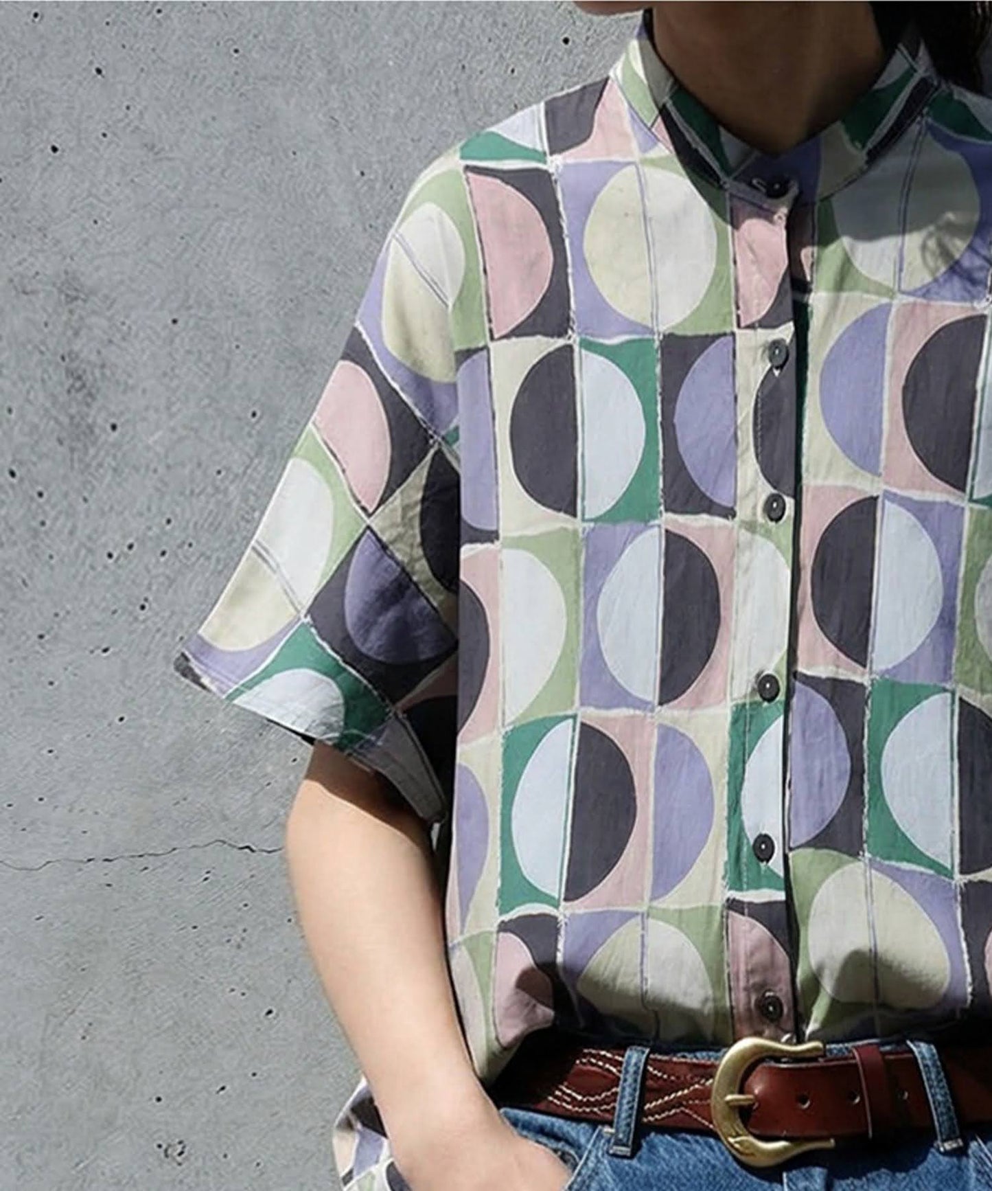 Geometric Pattern Cotton Shirt Ladies