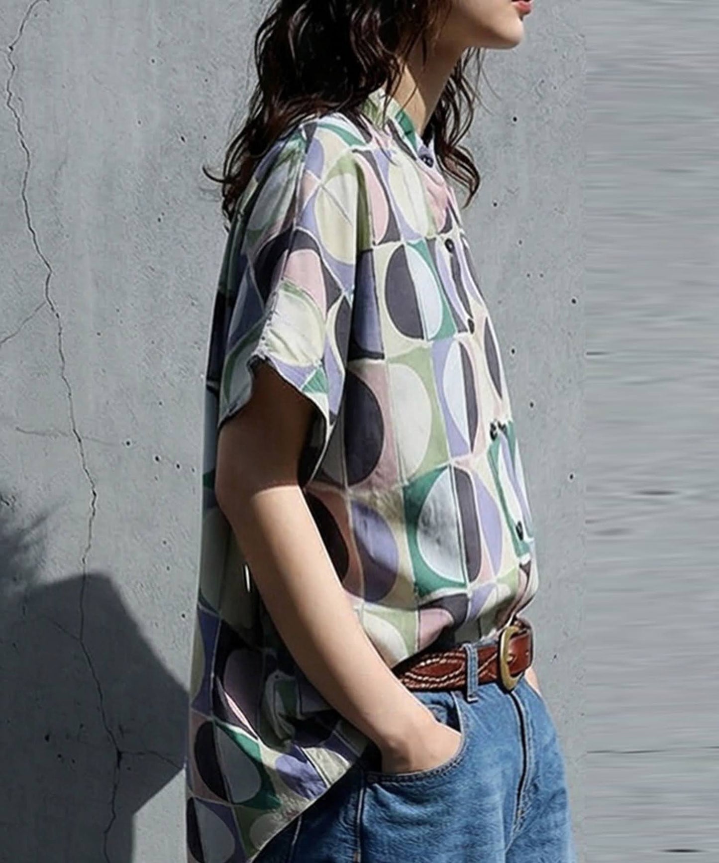 Geometric Pattern Cotton Shirt Ladies