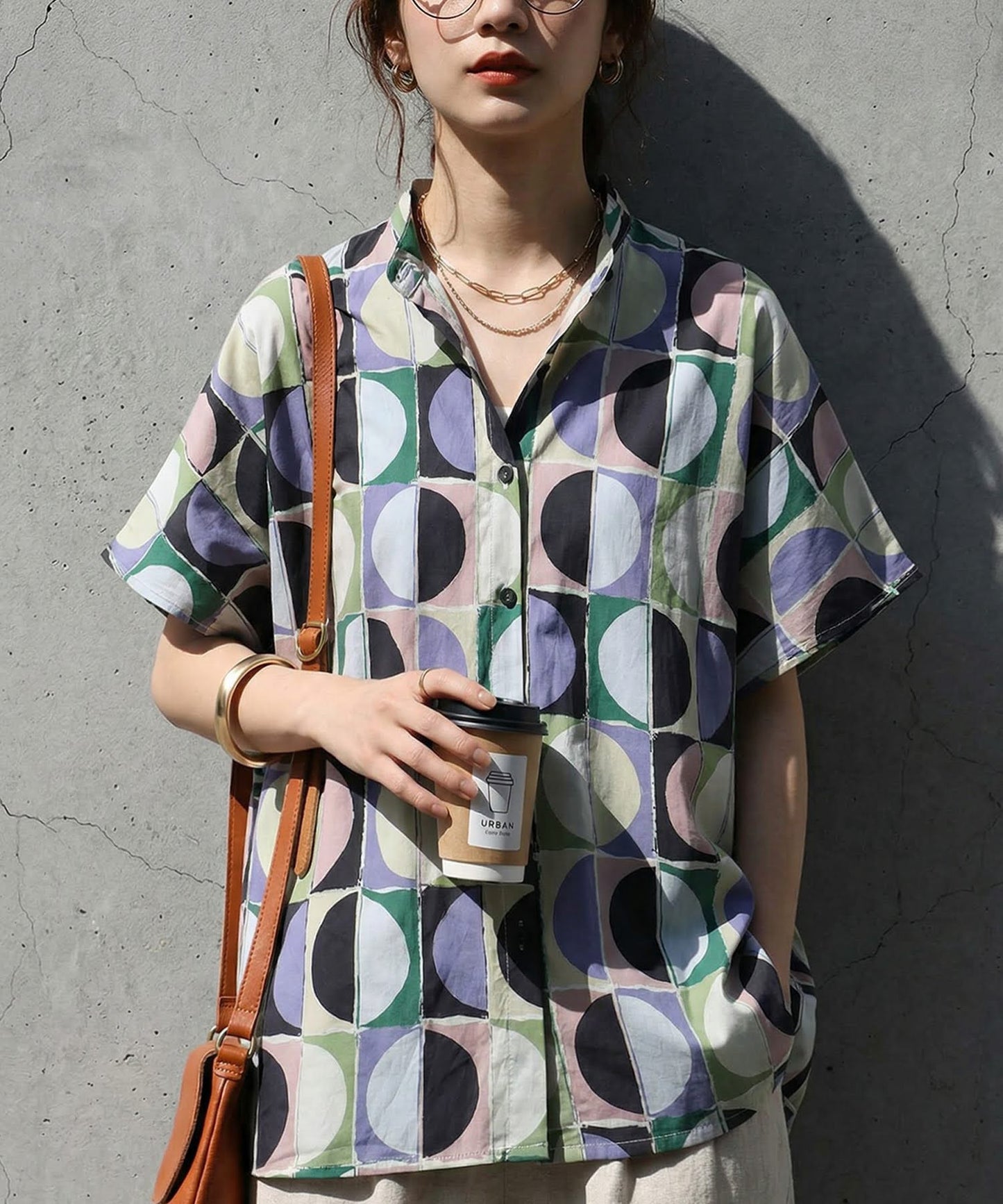 Geometric Pattern Cotton Shirt Ladies