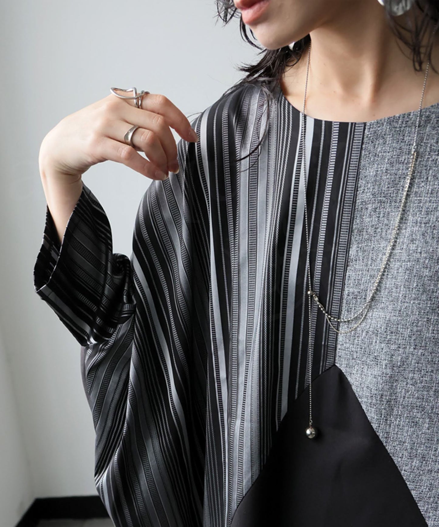 Three-Quarter Sleeve Long Dress With Different Material Switching Ladies