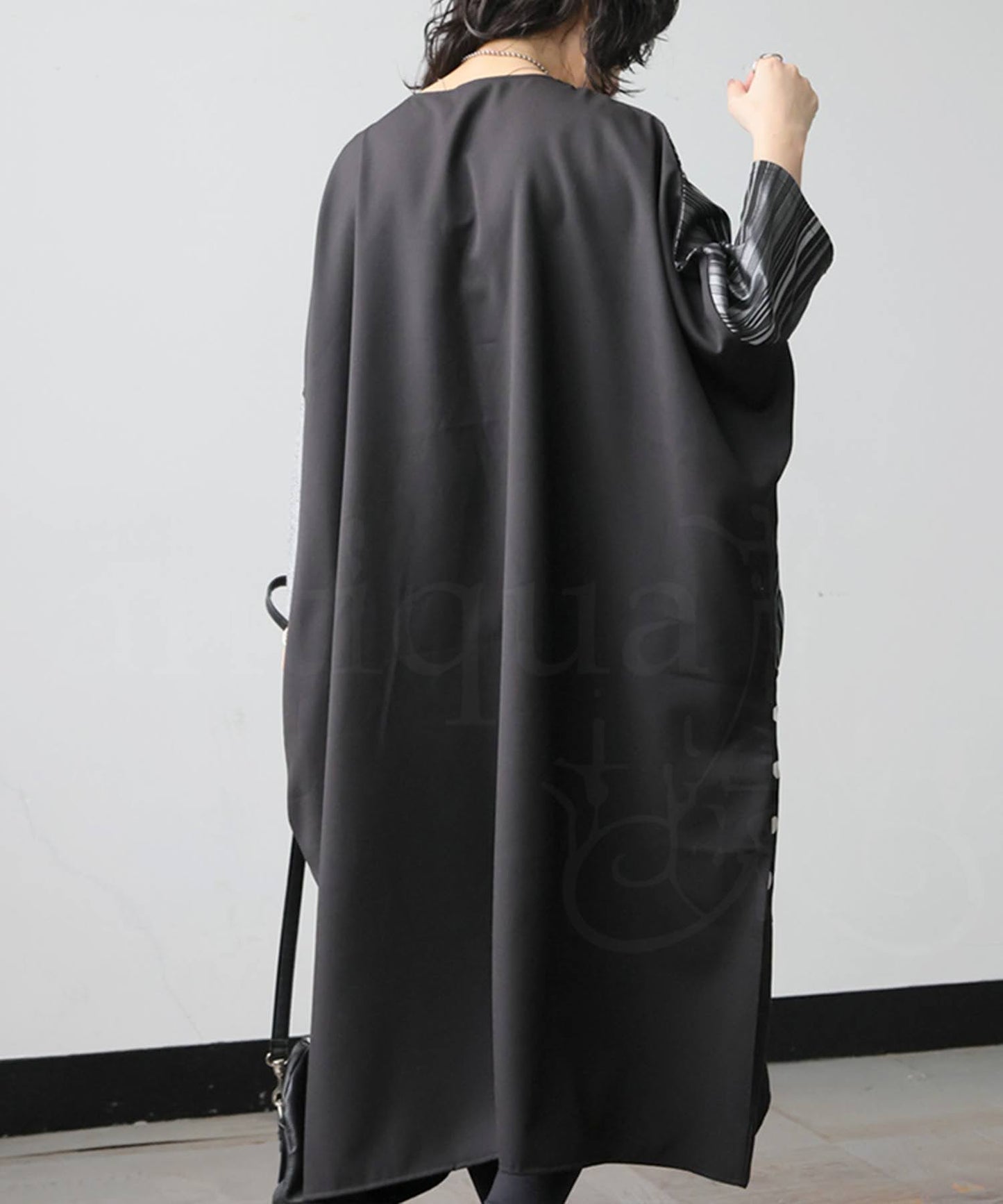 Three-Quarter Sleeve Long Dress With Different Material Switching Ladies