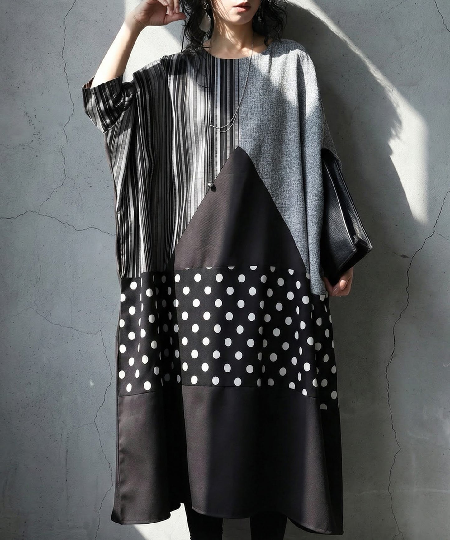Three-Quarter Sleeve Long Dress With Different Material Switching Ladies