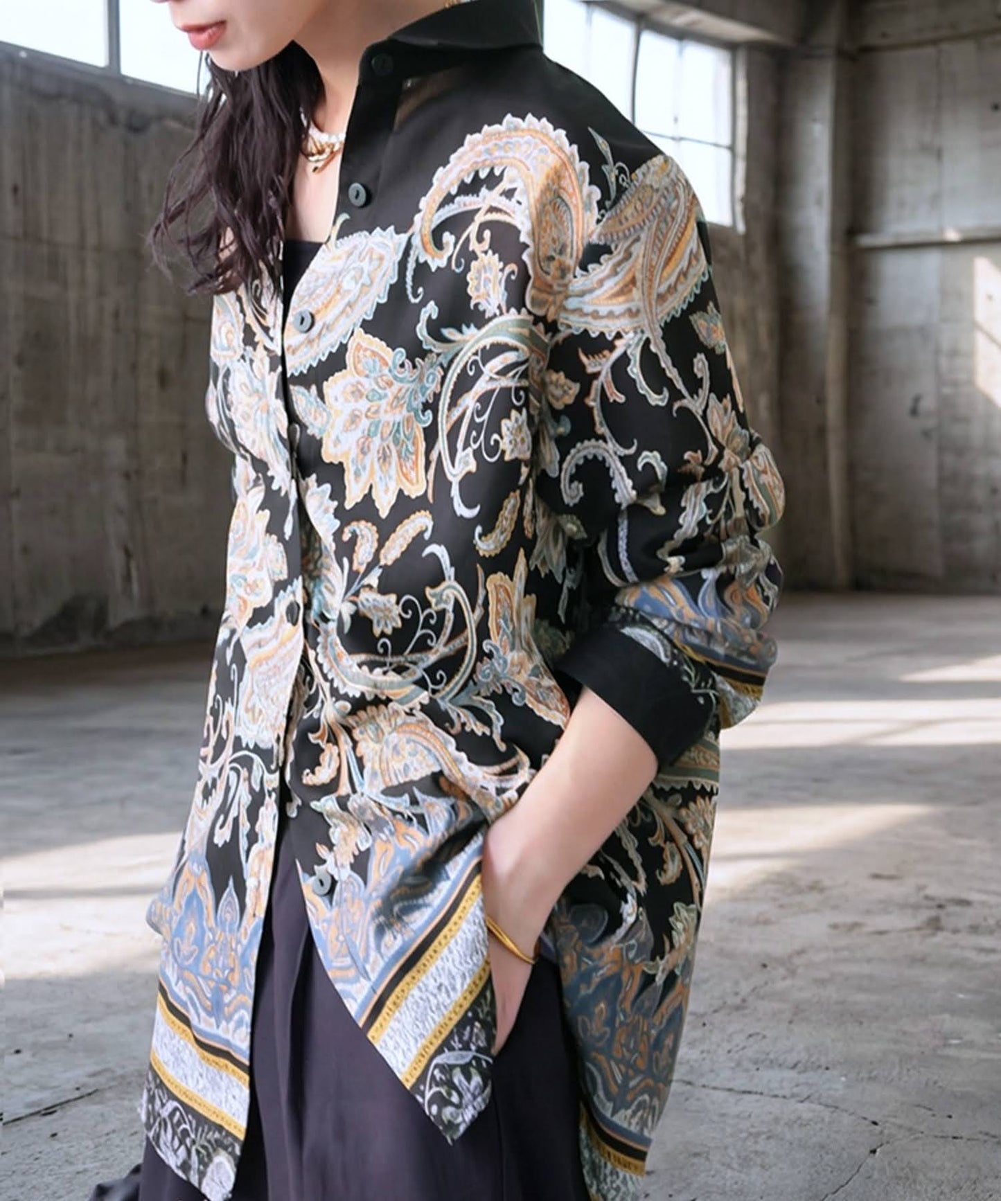 Paisley Print Open-Front Shirt Ladies