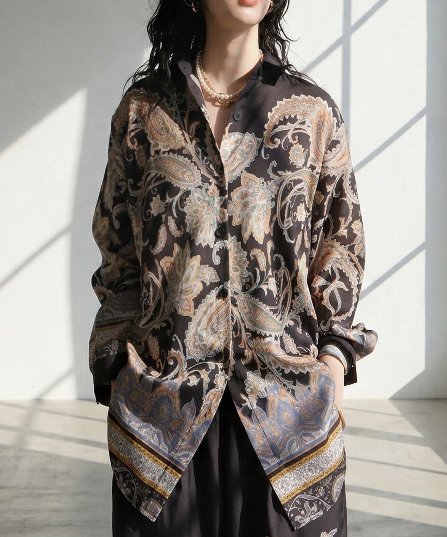 Paisley Print Open-Front Shirt Ladies