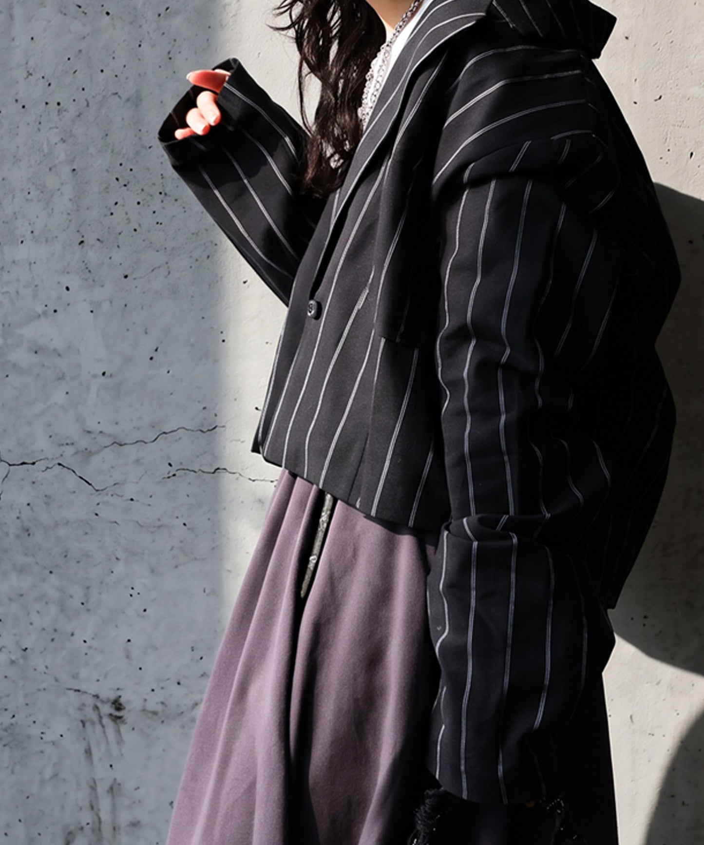 Short-Length Cotton-Linen Blend Striped Tailored Jacket Ladies