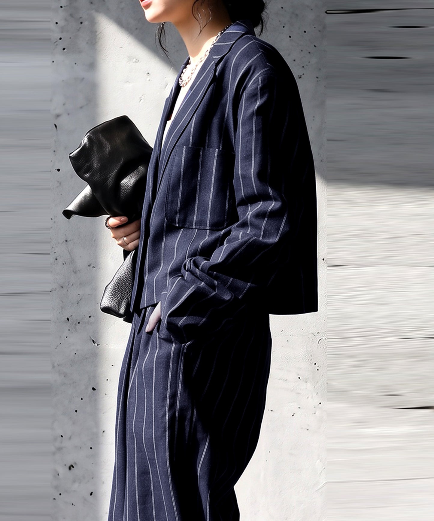 Short-Length Cotton-Linen Blend Striped Tailored Jacket Ladies