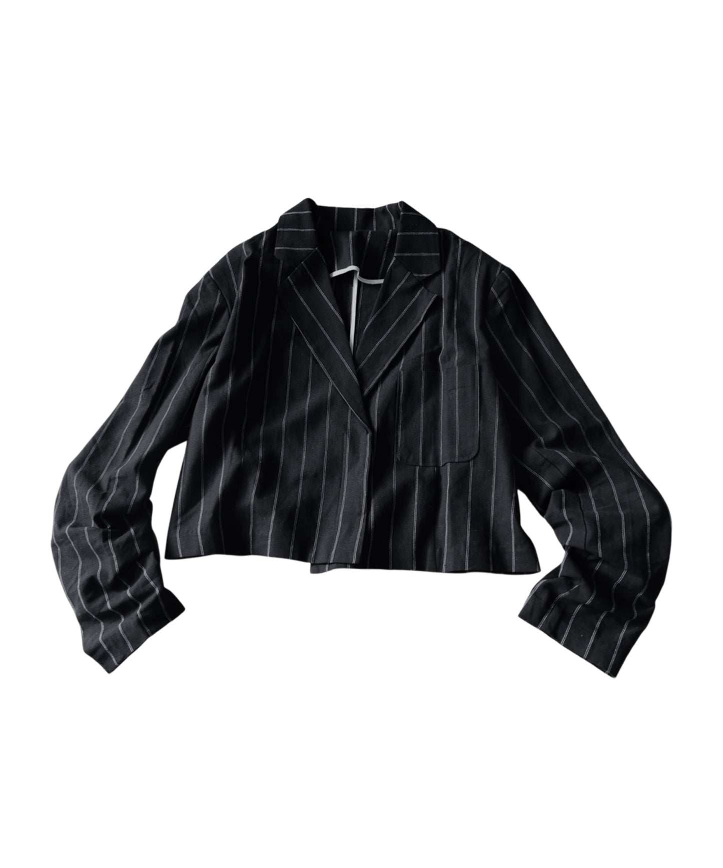 Short-Length Cotton-Linen Blend Striped Tailored Jacket Ladies