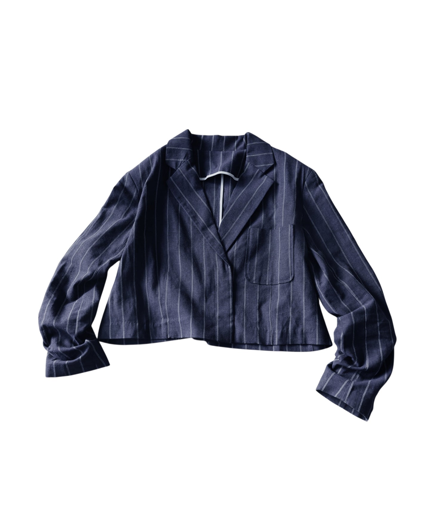 Short-Length Cotton-Linen Blend Striped Tailored Jacket Ladies