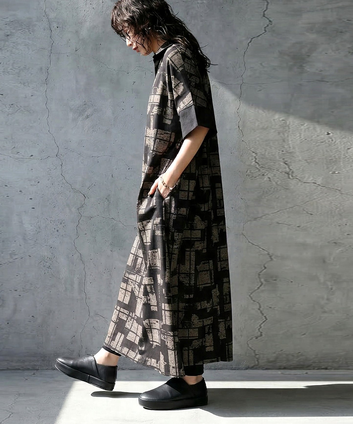 Geometric Print A-Line Short-Sleeved Dress Ladies