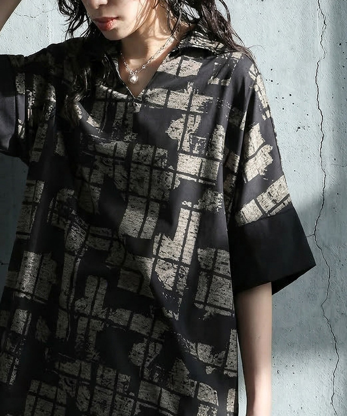 Geometric Print A-Line Short-Sleeved Dress Ladies