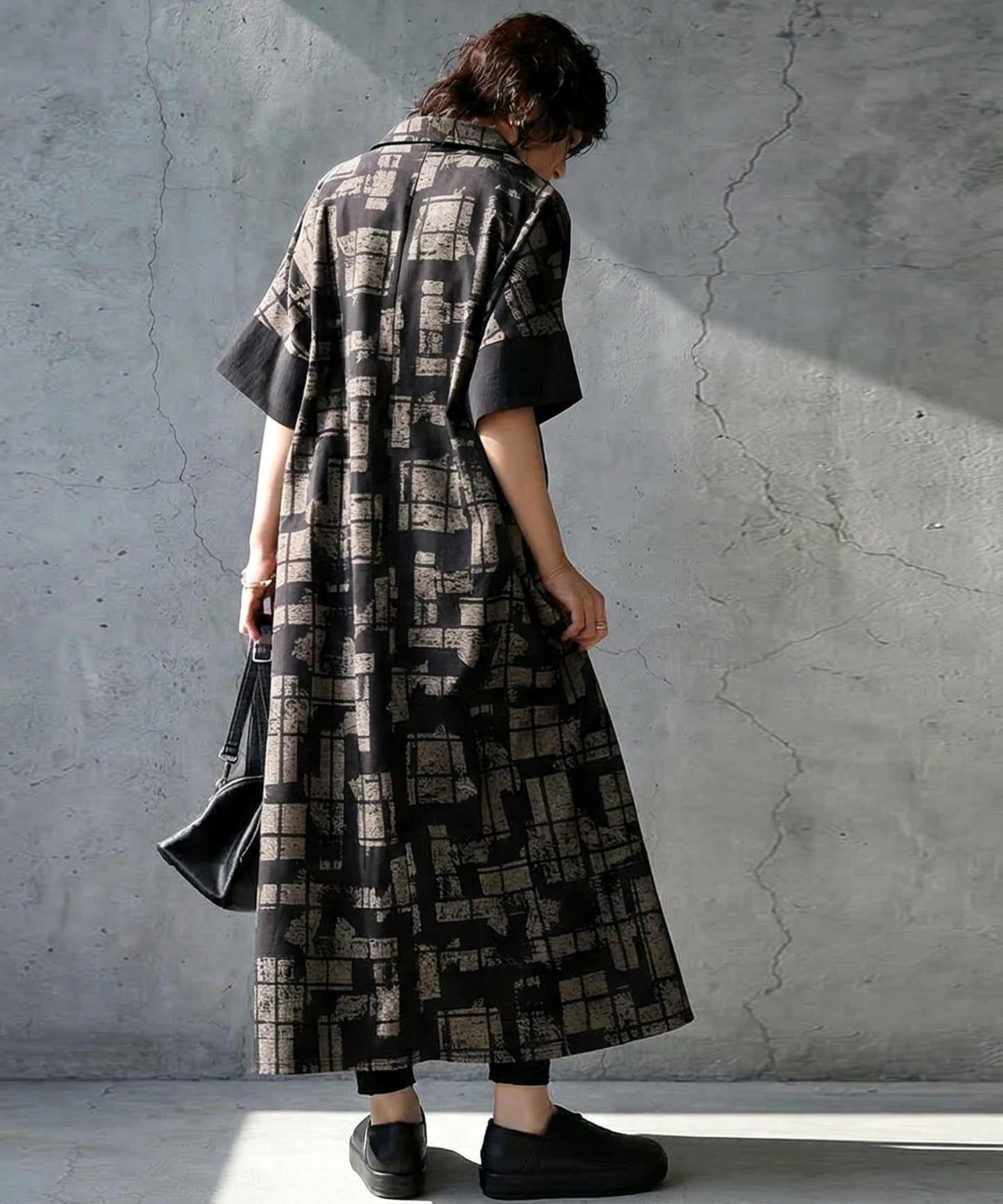 Geometric Print A-Line Short-Sleeved Dress Ladies