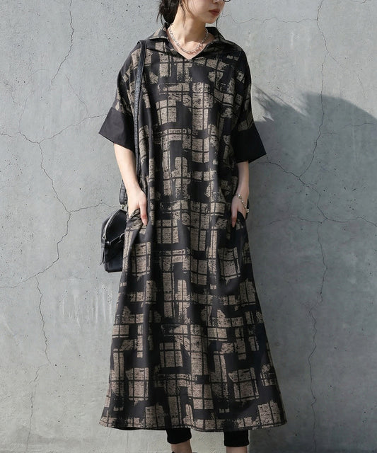 Geometric Print A-Line Short-Sleeved Dress Ladies