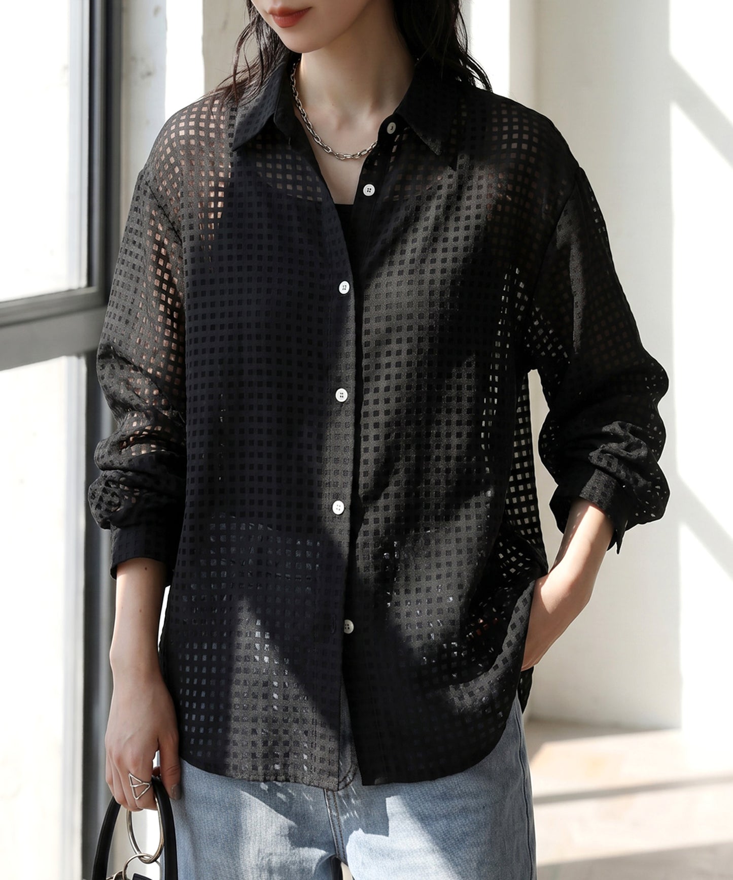 Checkered/Plaid Sheer Shirt Ladies