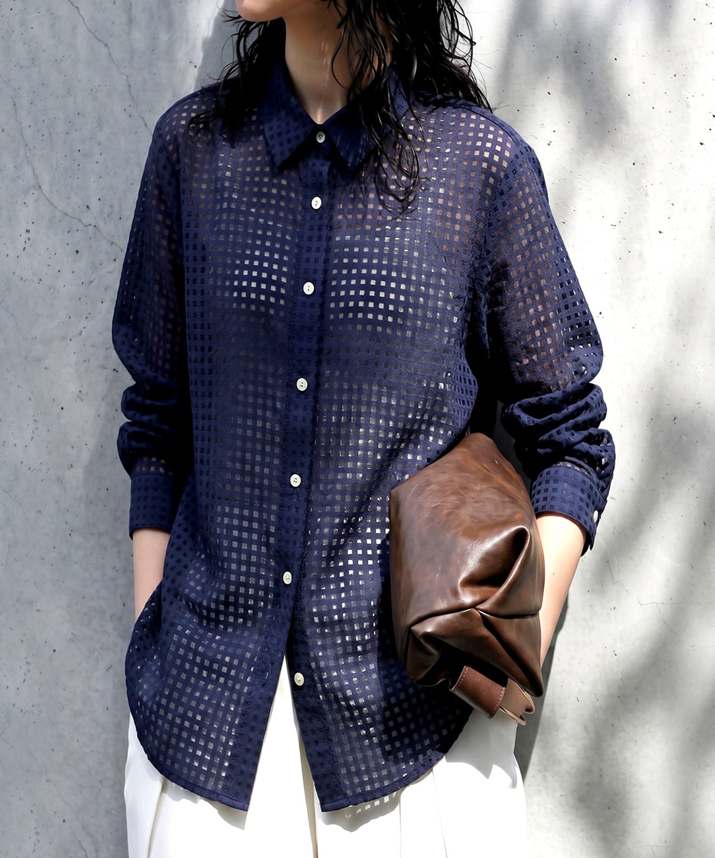 Checkered/Plaid Sheer Shirt Ladies