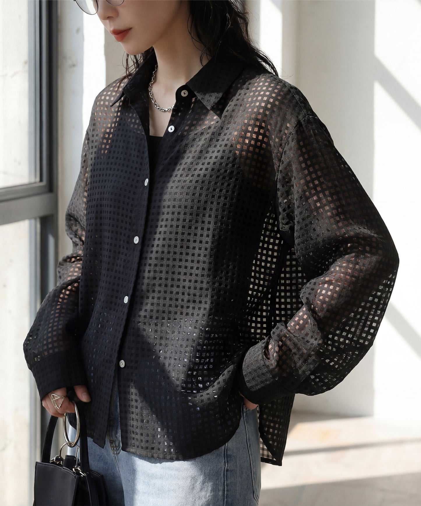 Checkered/Plaid Sheer Shirt Ladies