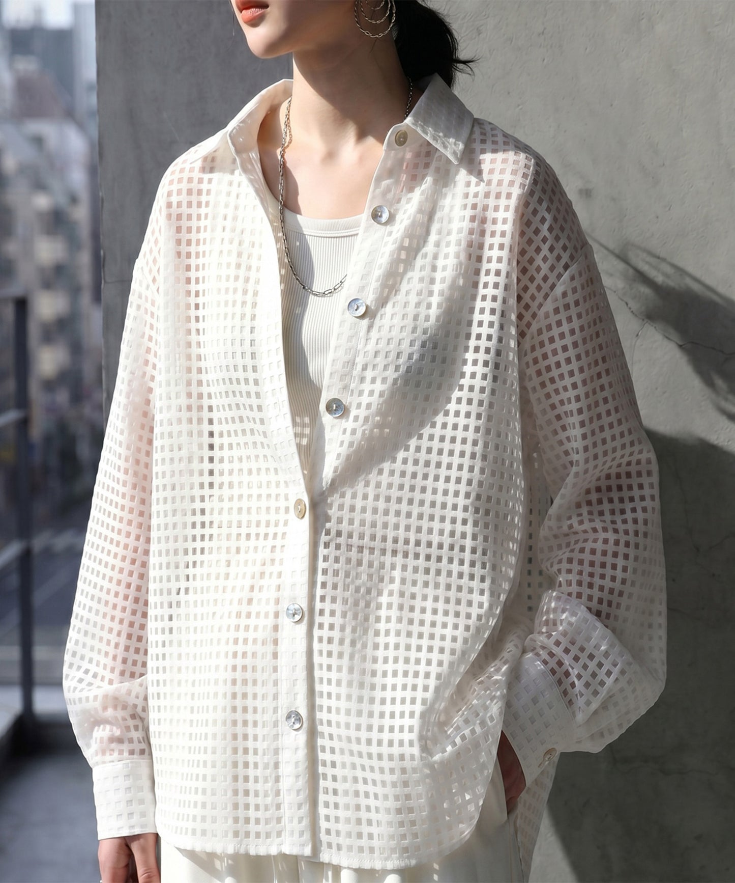 Checkered/Plaid Sheer Shirt Ladies