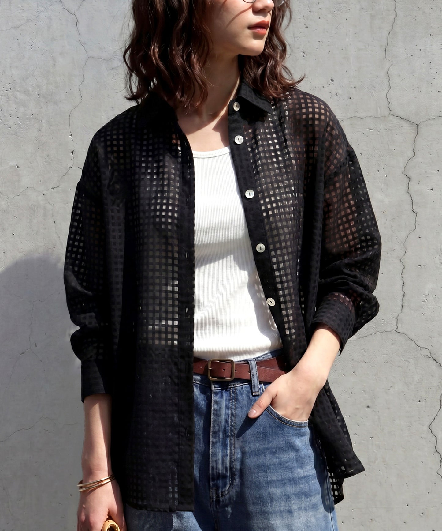 Checkered/Plaid Sheer Shirt Ladies