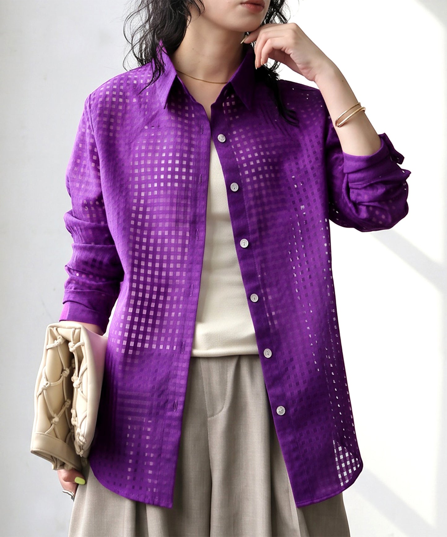 Checkered/Plaid Sheer Shirt Ladies