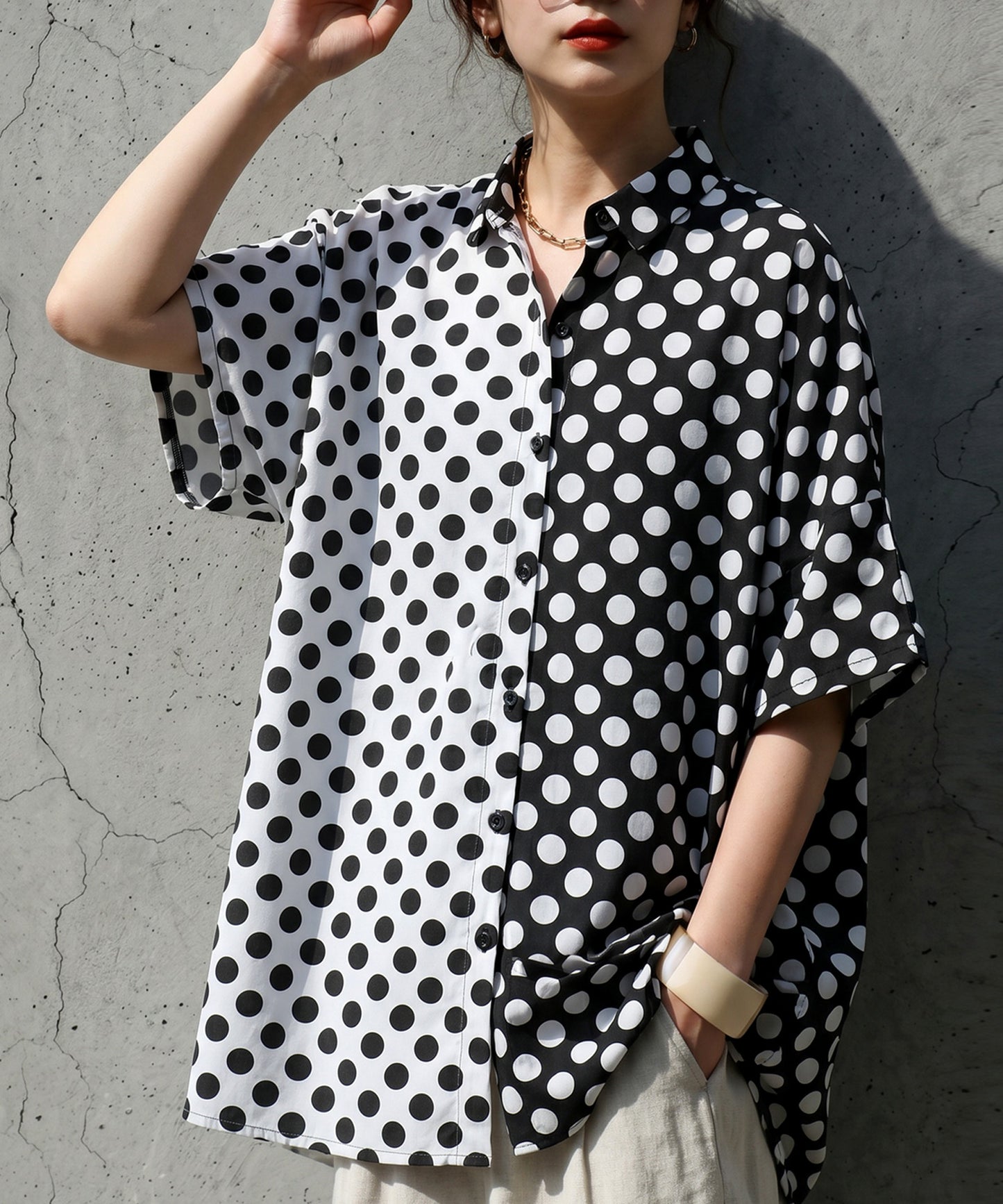100% Cotton Two-Tone Polka Dot Shirt Ladies