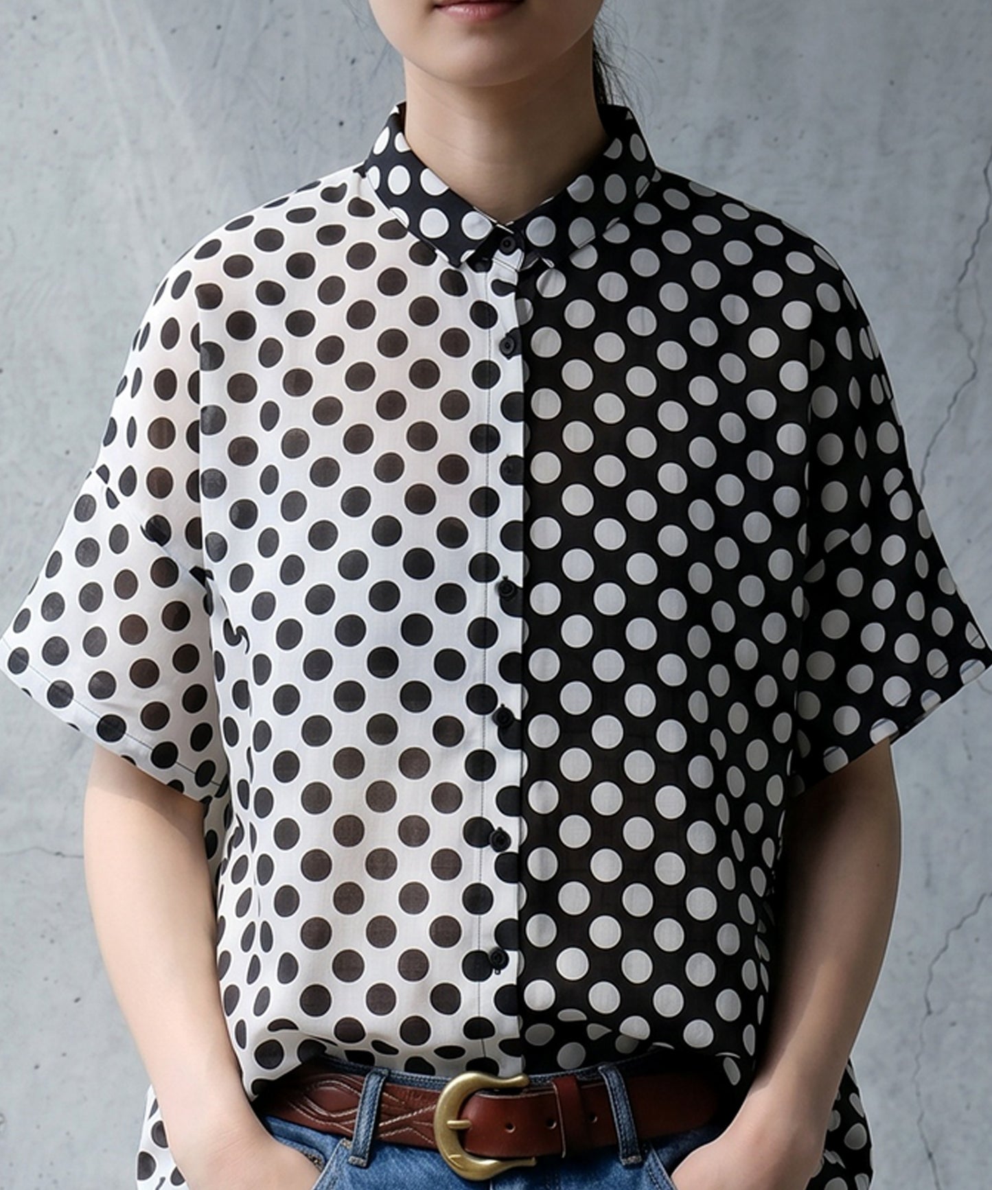100% Cotton Two-Tone Polka Dot Shirt Ladies