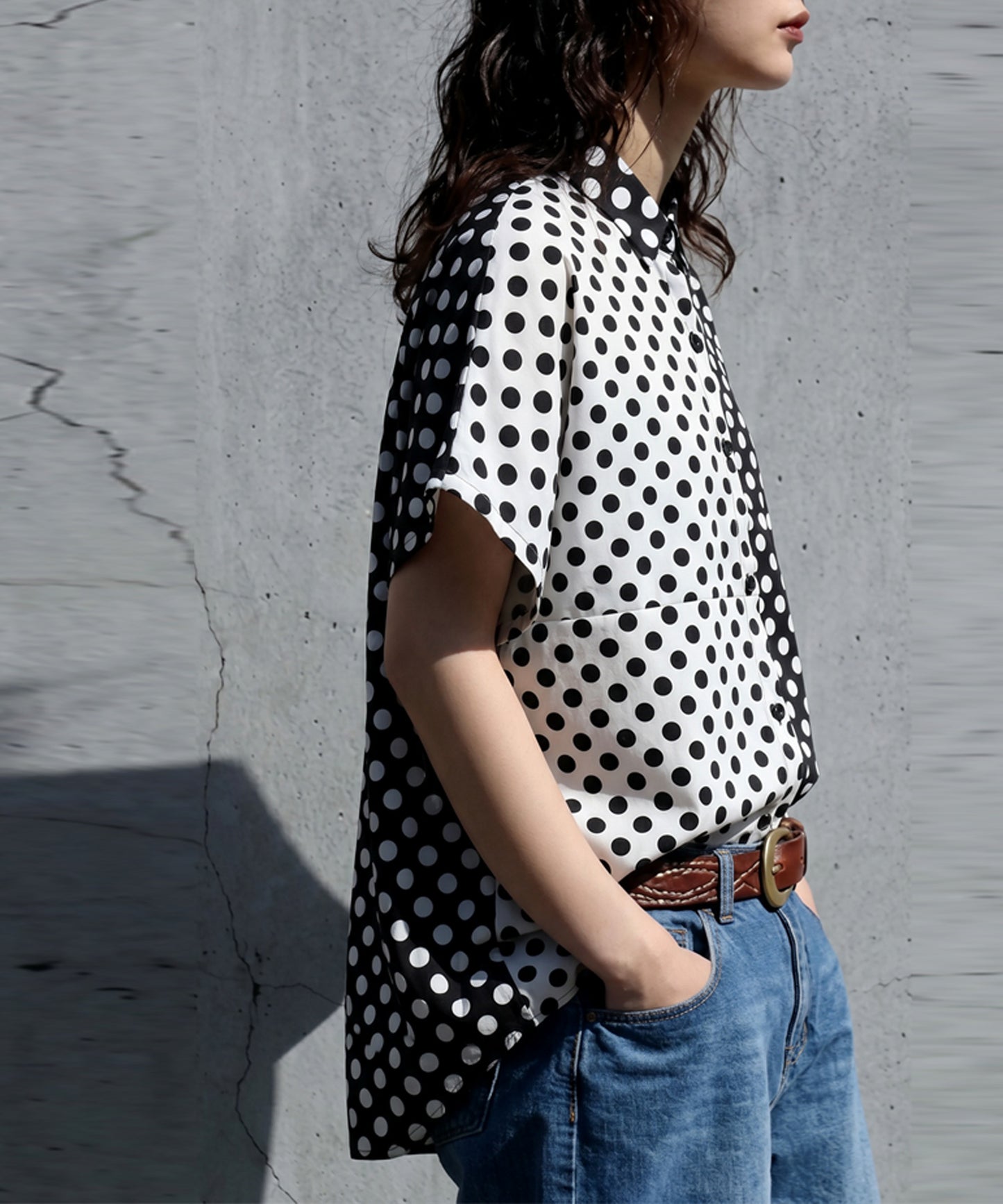 100% Cotton Two-Tone Polka Dot Shirt Ladies