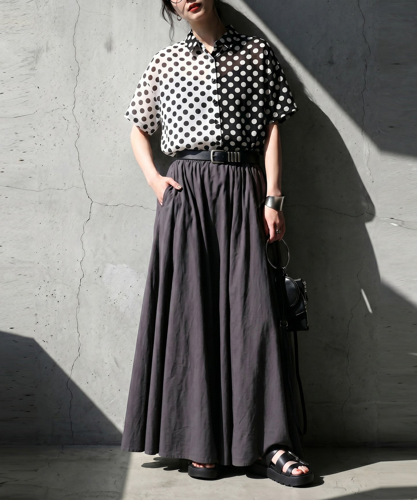 100% Cotton Two-Tone Polka Dot Shirt Ladies