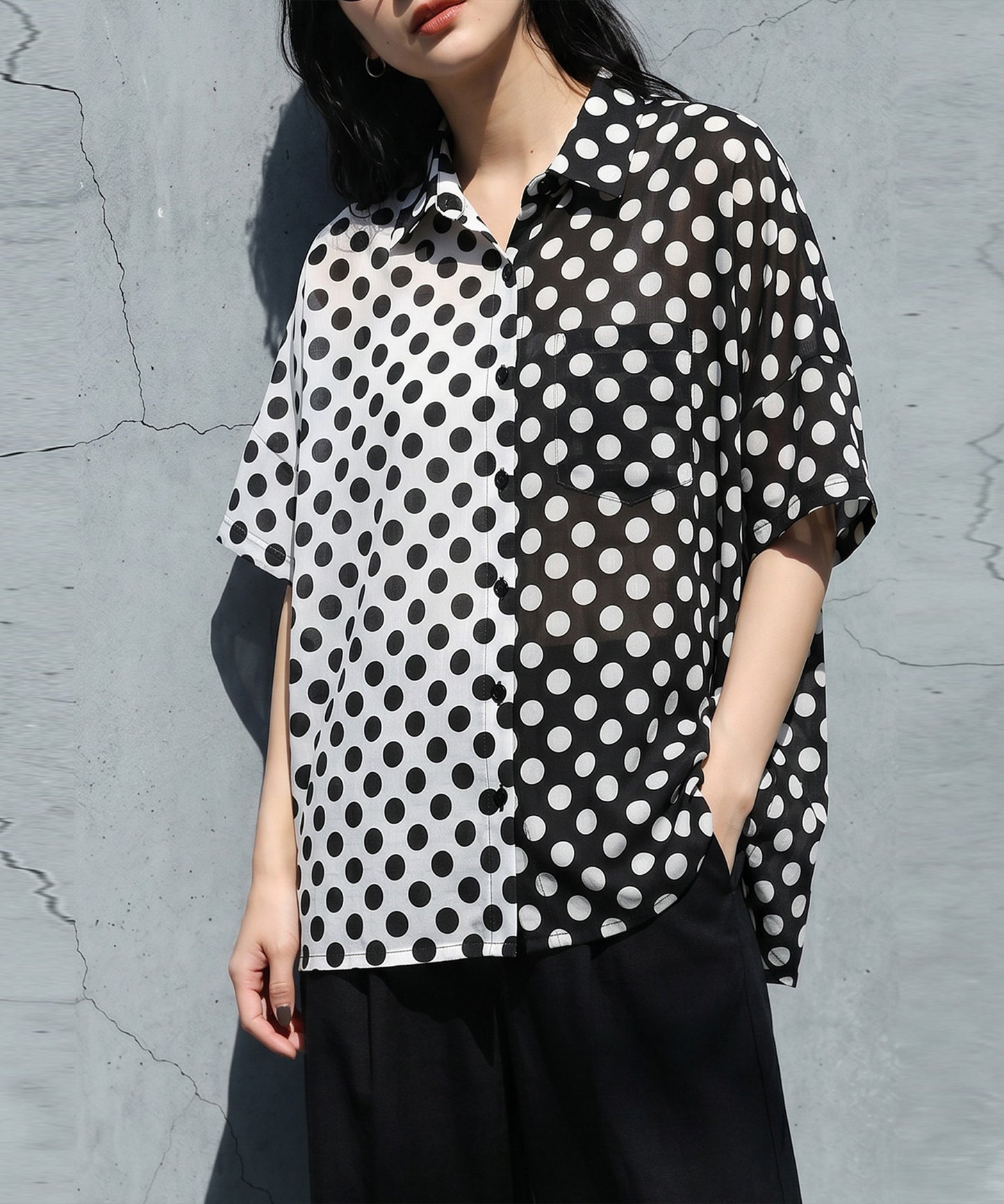 100% Cotton Two-Tone Polka Dot Shirt Ladies