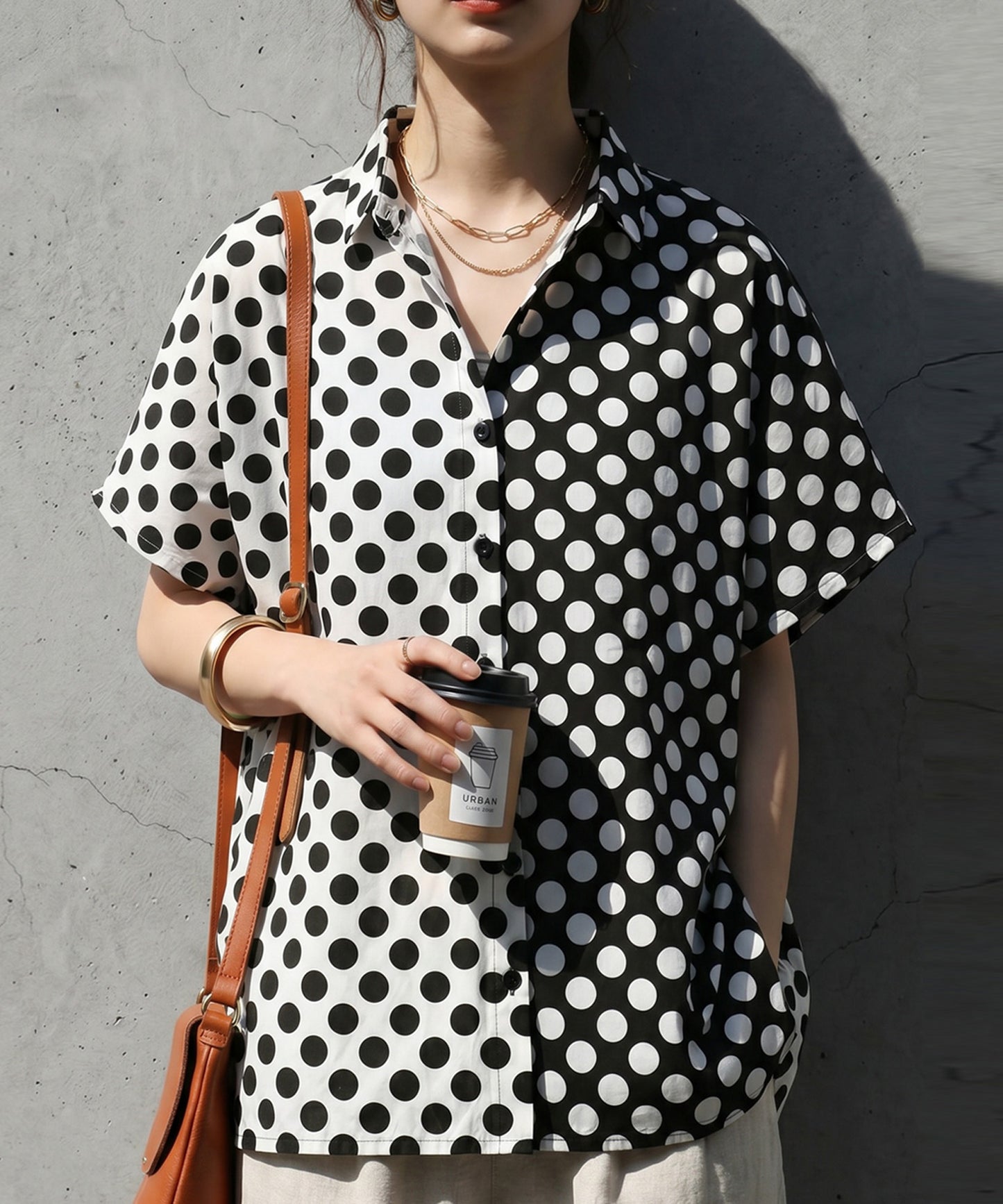 100% Cotton Two-Tone Polka Dot Shirt Ladies