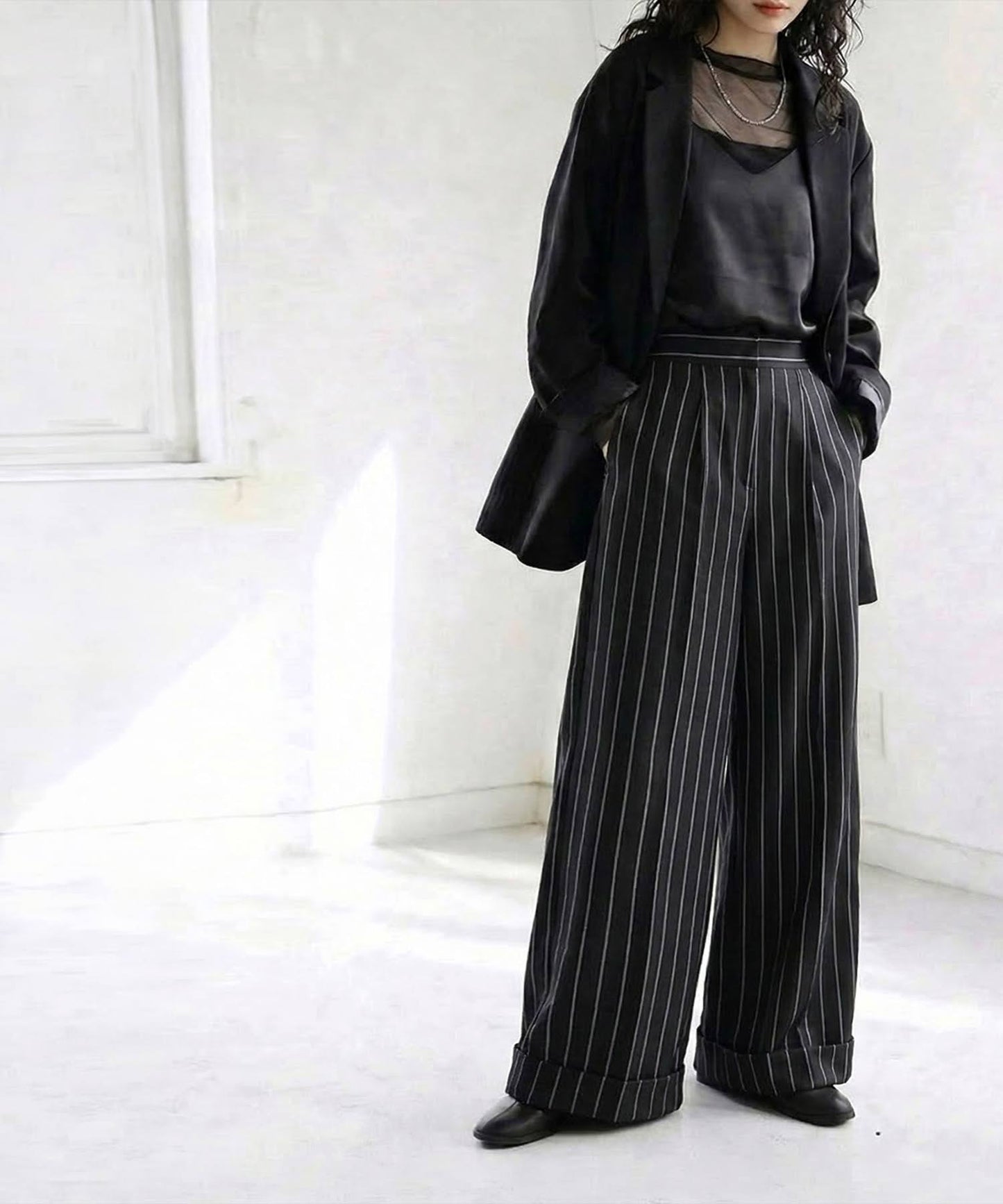 Striped Wide-Leg Pants Ladies