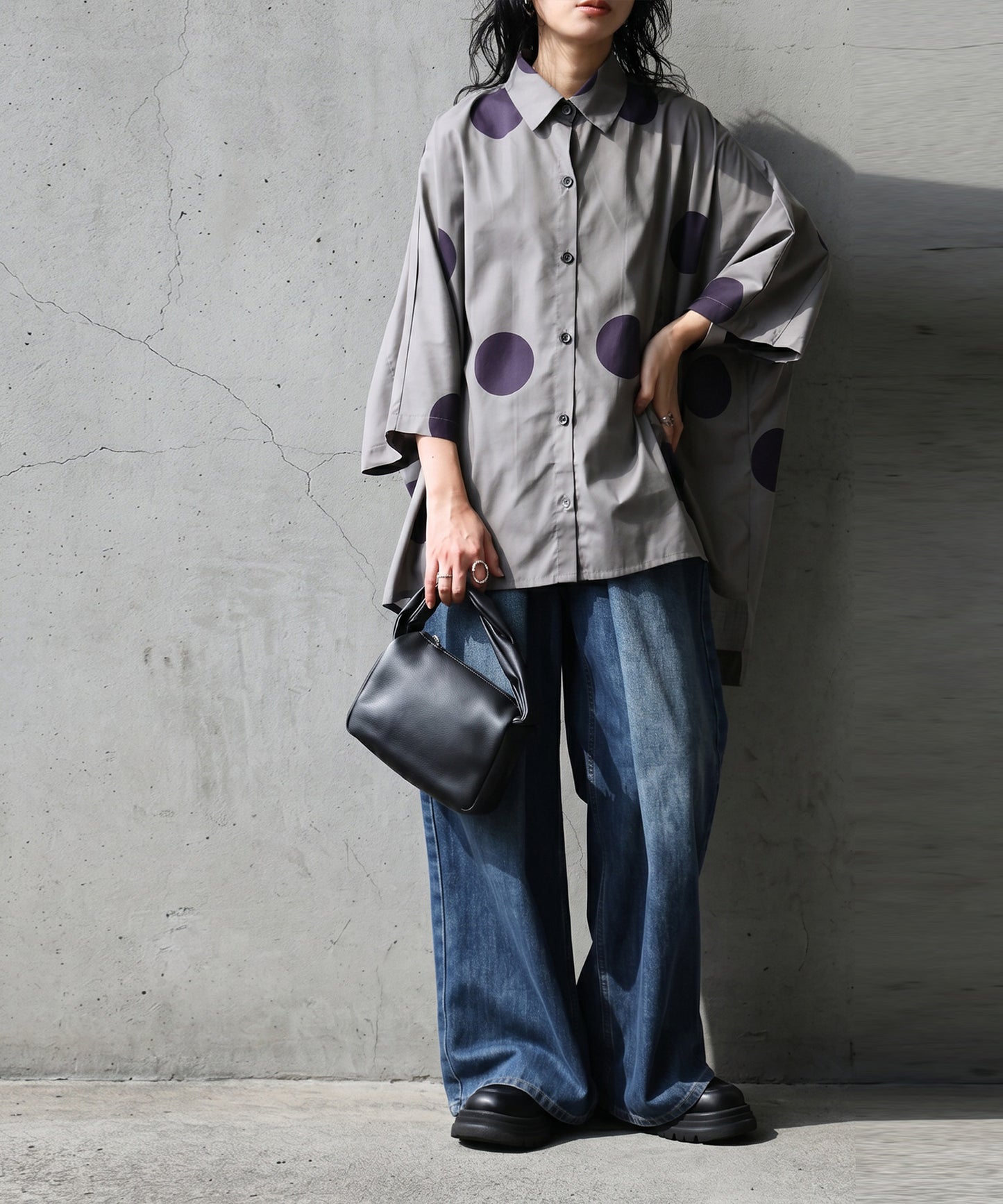 Dolman-Style 100% Cotton Polka Dot Shirt Ladies