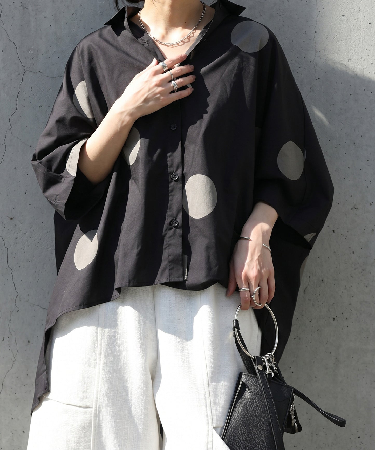 Dolman-Style 100% Cotton Polka Dot Shirt Ladies