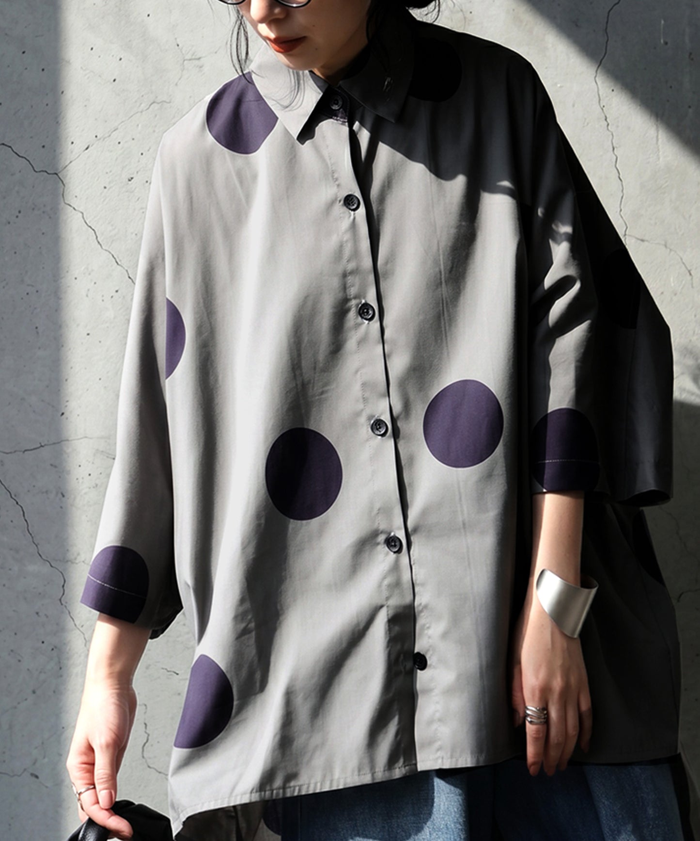 Dolman-Style 100% Cotton Polka Dot Shirt Ladies