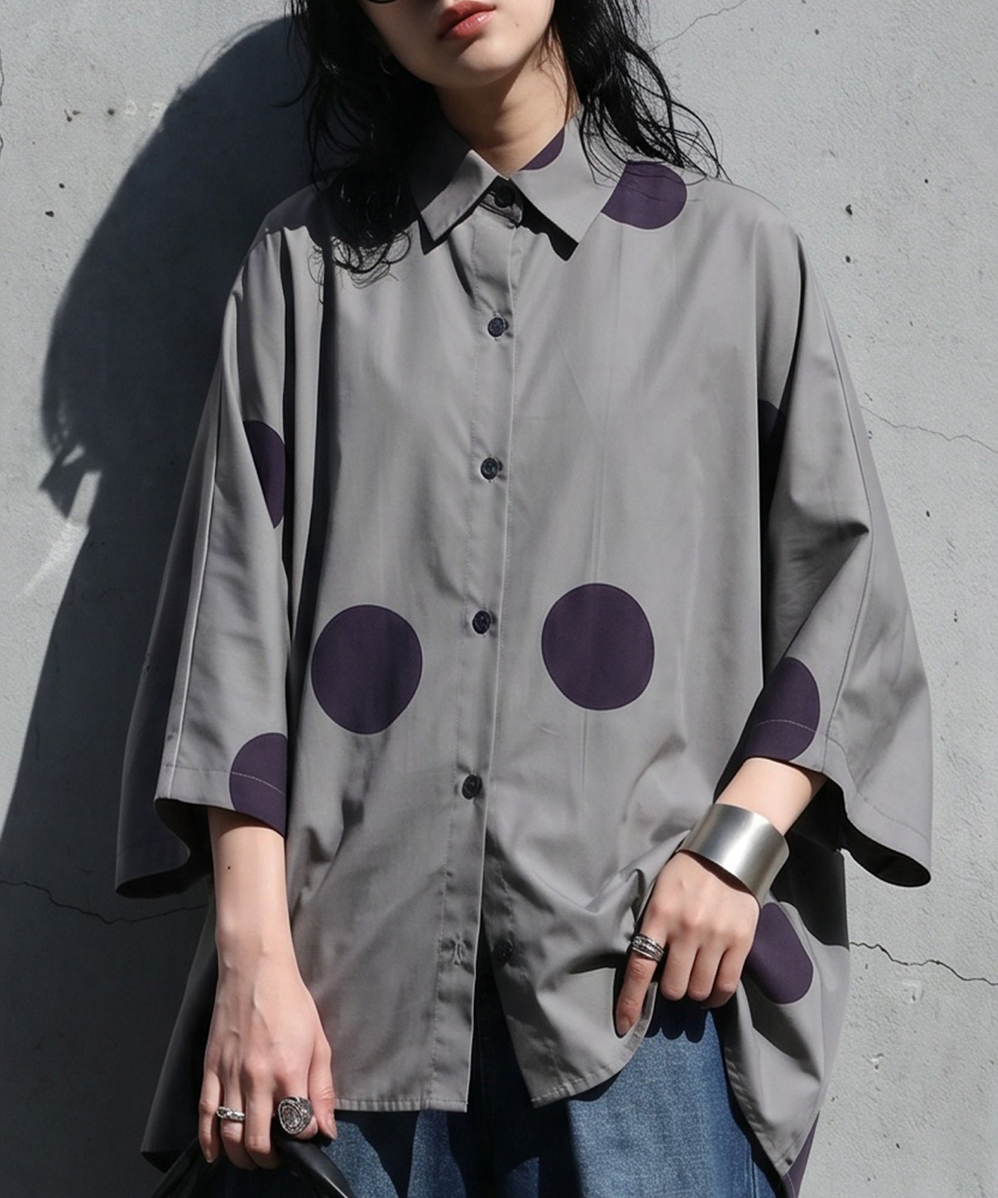 Dolman-Style 100% Cotton Polka Dot Shirt Ladies