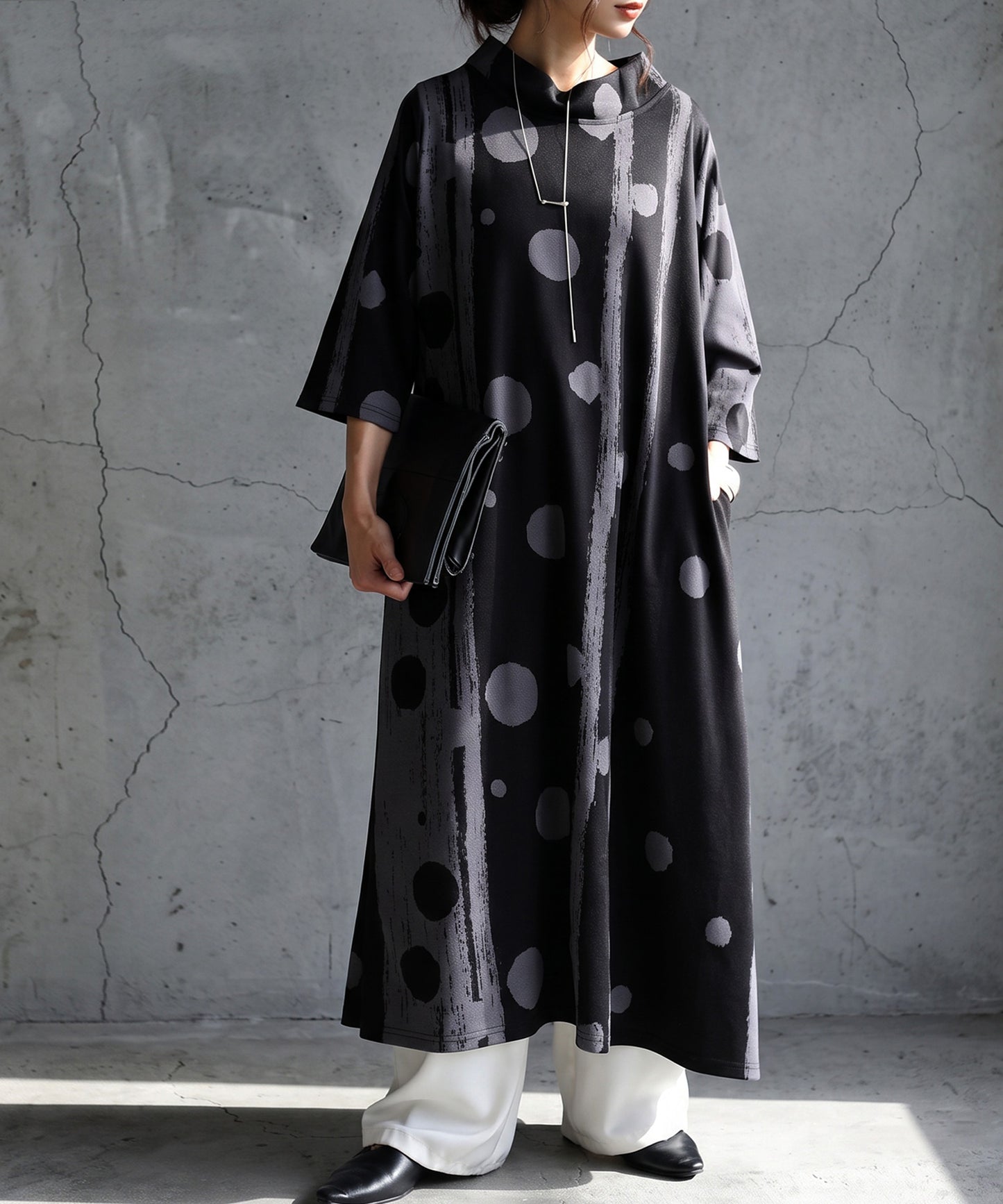 Polka Dot And Striped Long Dress Ladies