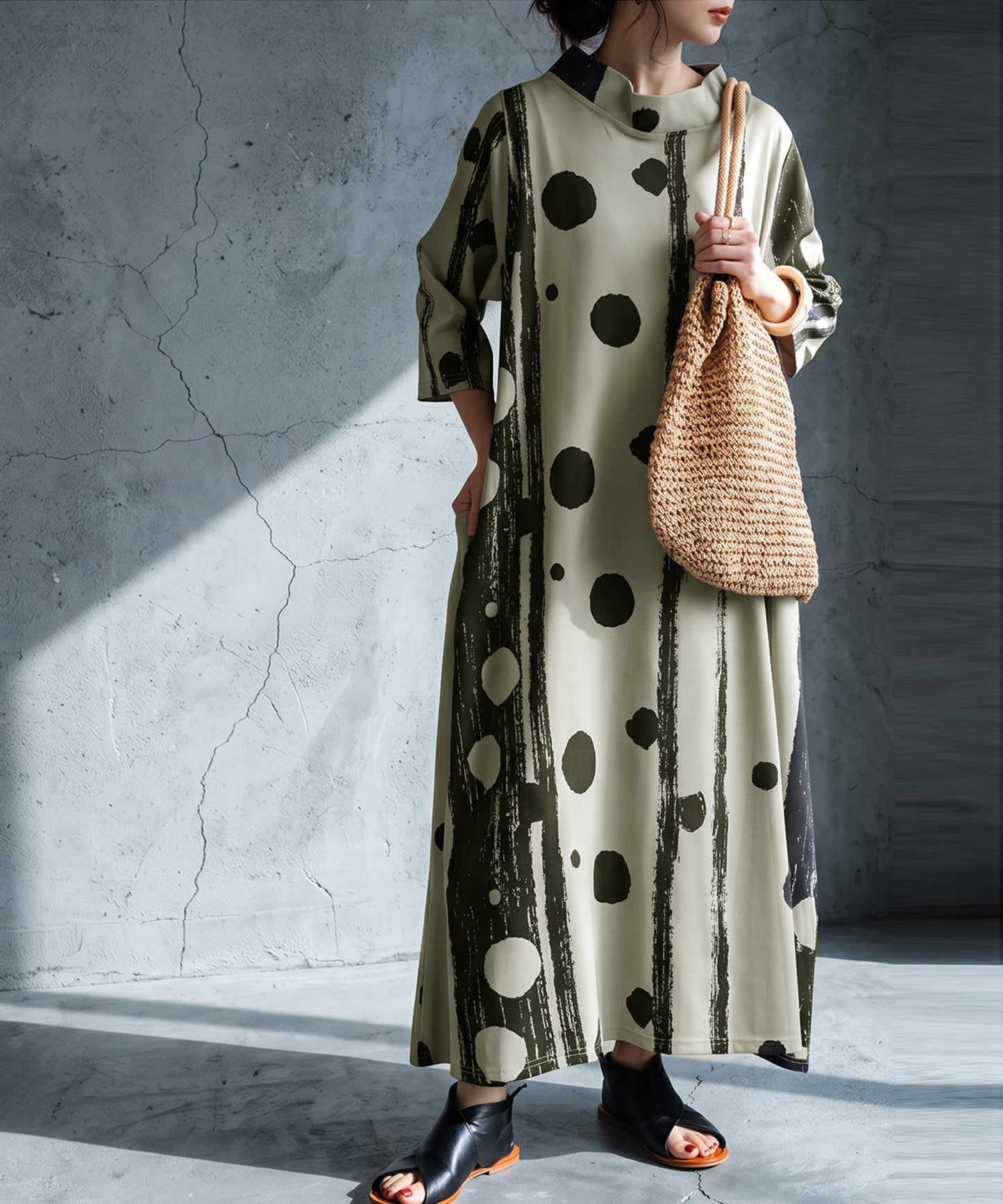 Polka Dot And Striped Long Dress Ladies